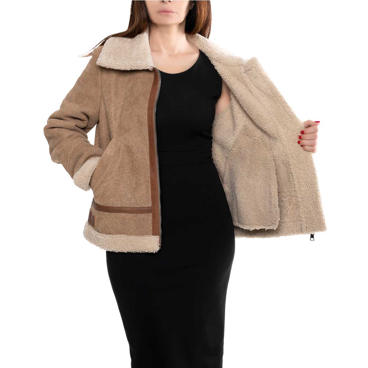 Brown women's sheepskin with zipper