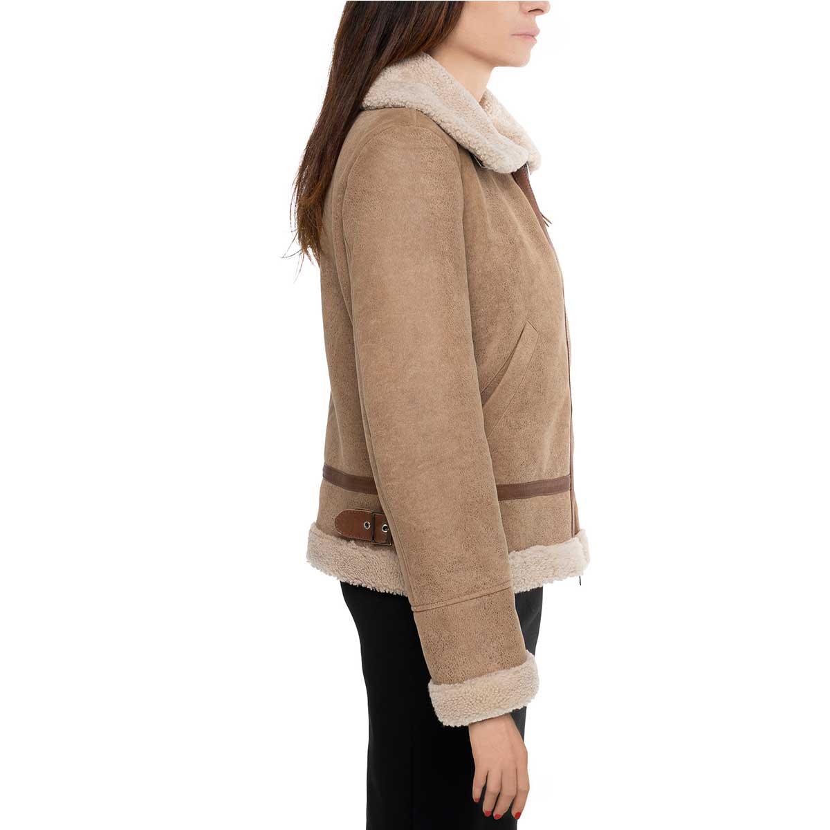 Brown women's sheepskin with zipper