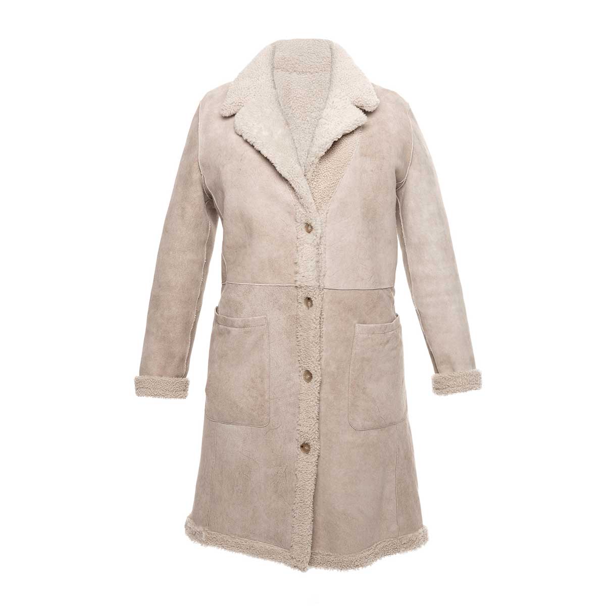 Beige women's long double-breasted reversible coat