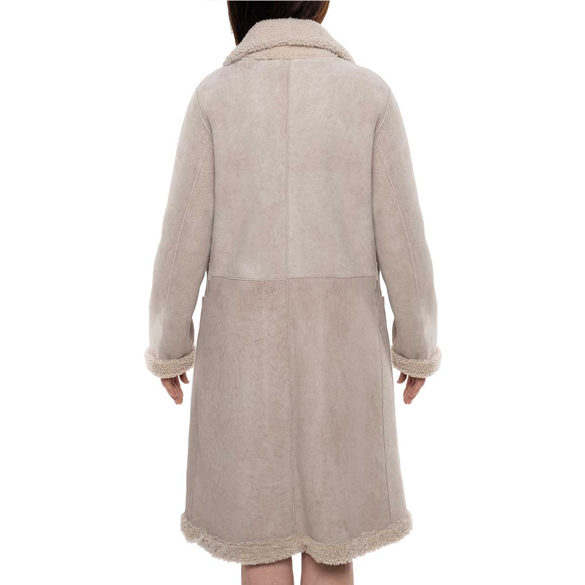 Beige women's long double-breasted reversible coat