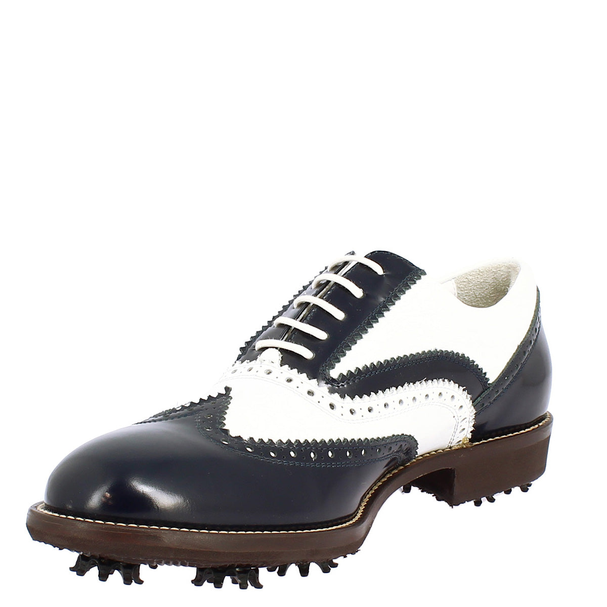 Chaussures de golf femme bicolores blanches et bleues en cuir