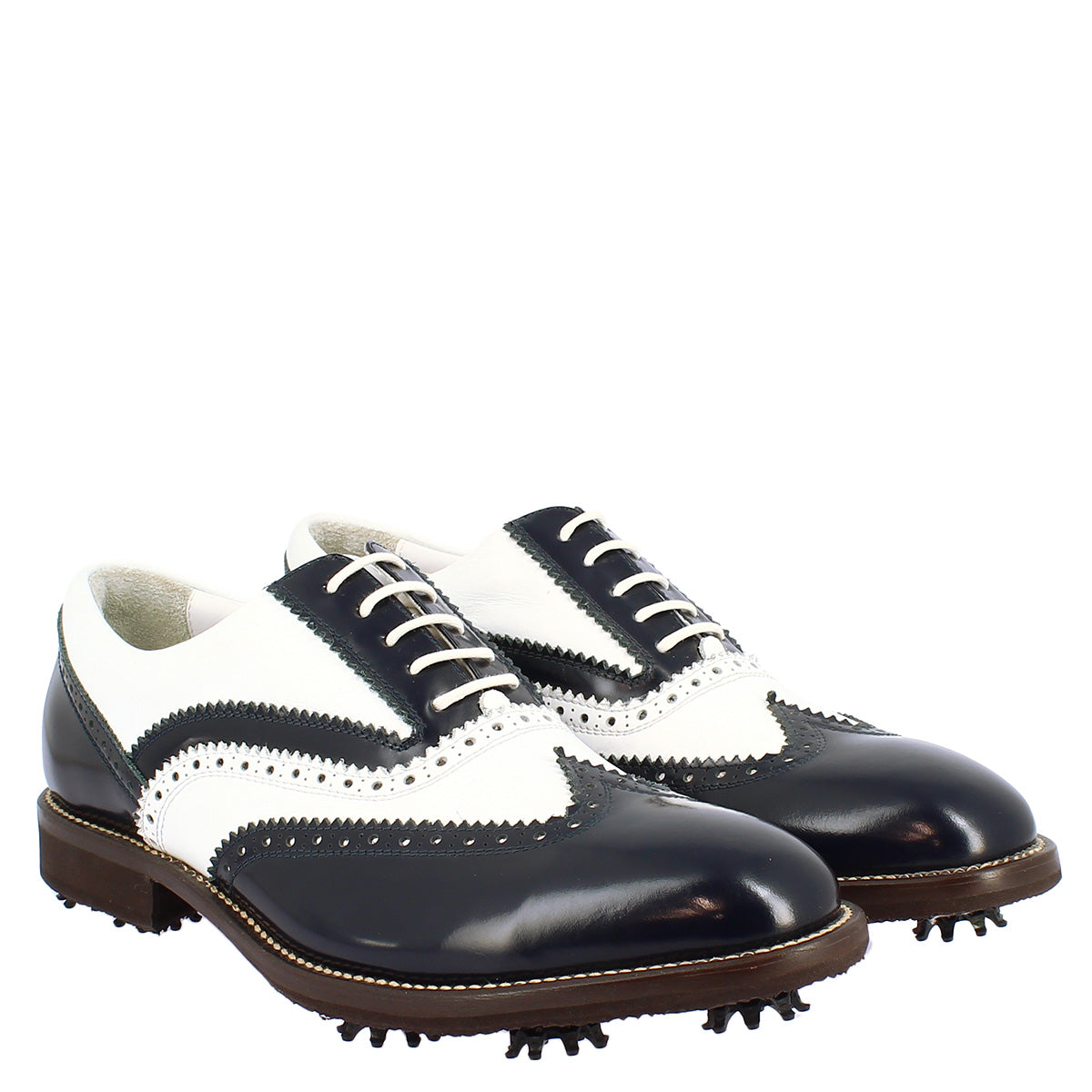 Scarpe da golf uomo bicolore bianco e blu in pelle