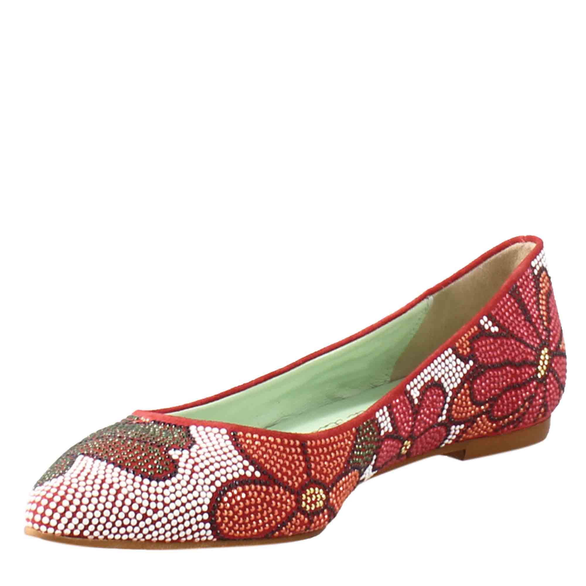 Ballerines femme rouges en daim avec strass