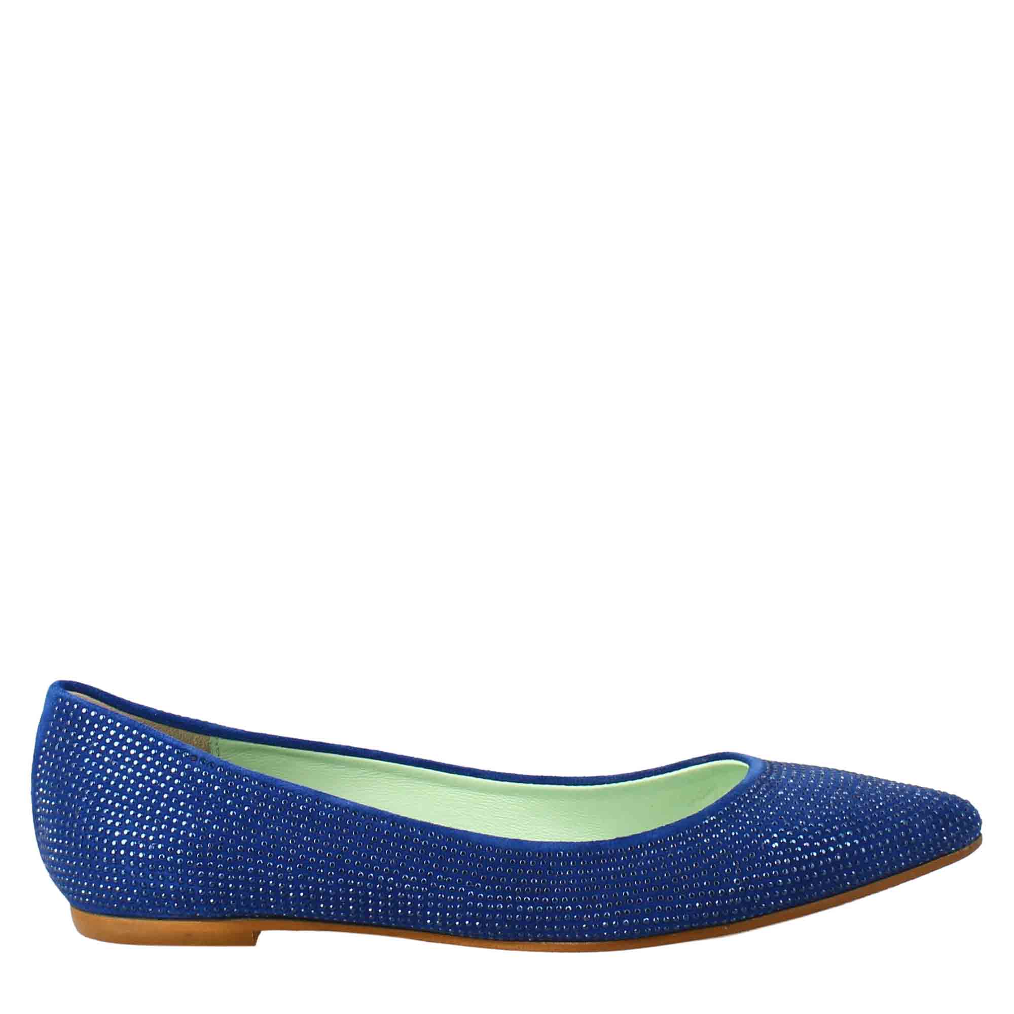 Ballerines femme bleu clair en daim avec strass