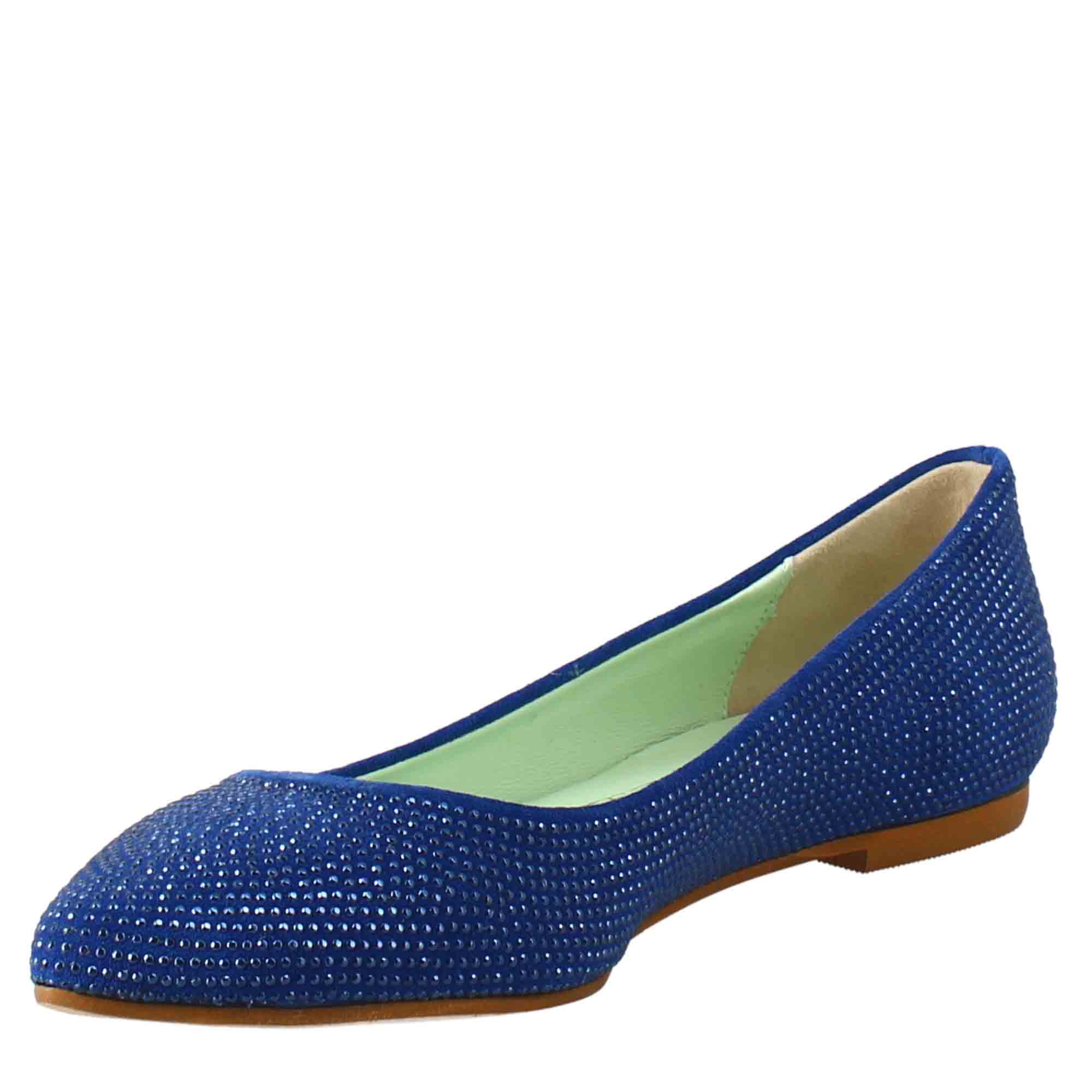 Ballerines femme bleu clair en daim avec strass