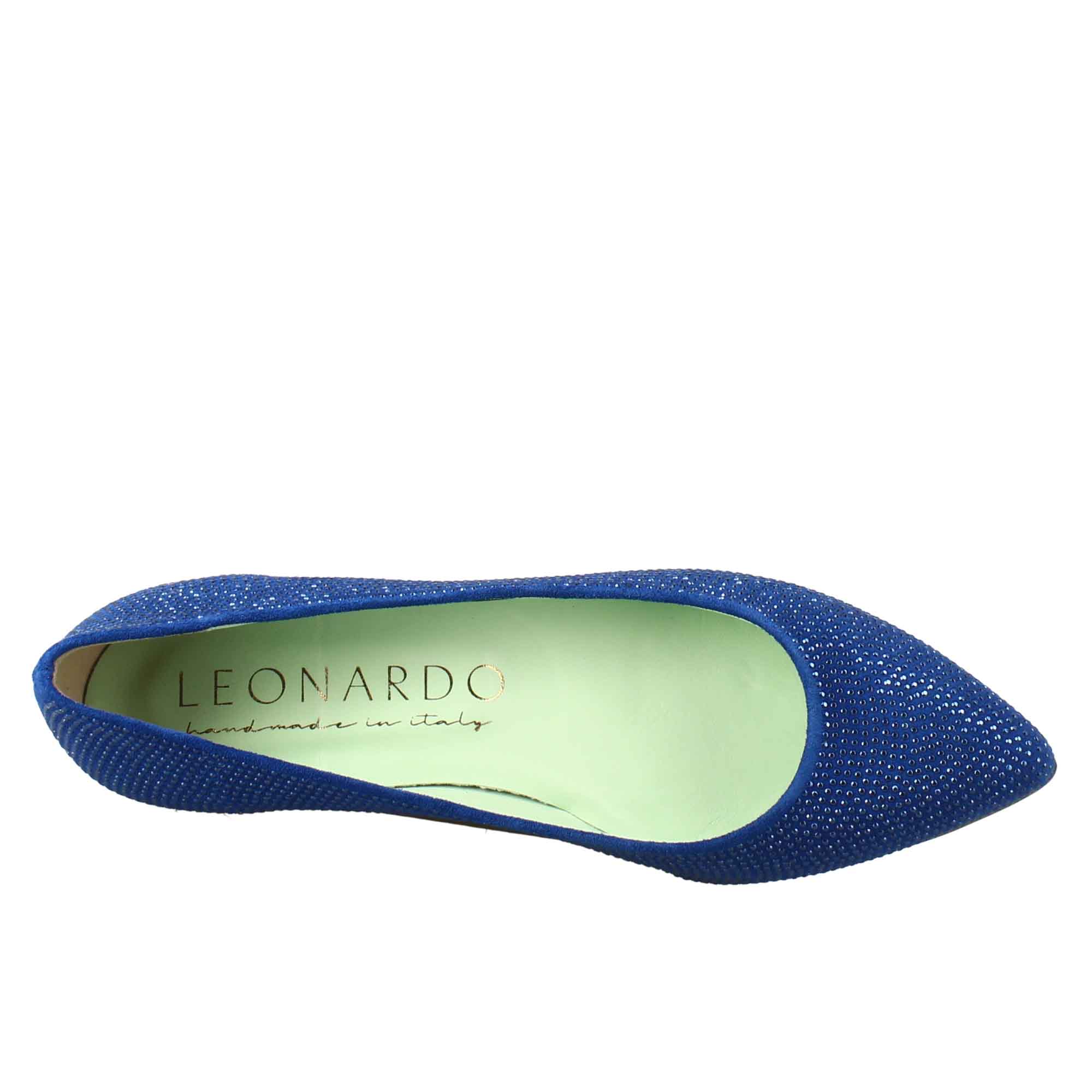 Ballerines femme bleu clair en daim avec strass