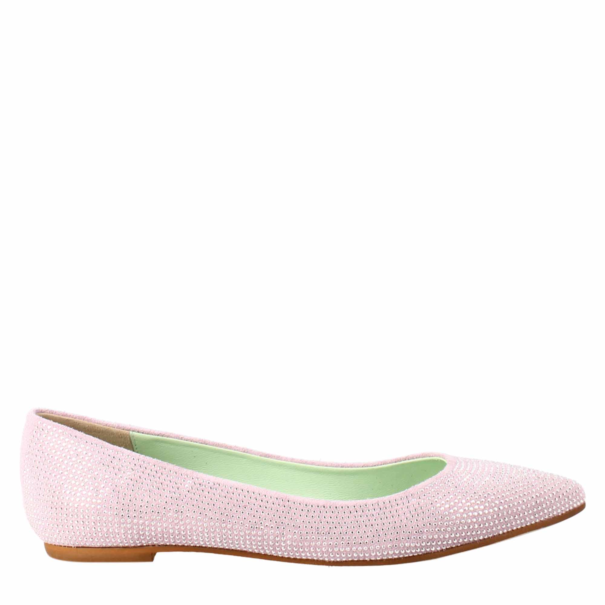 Ballerine da donna color lilla in pelle scamosciata con strass