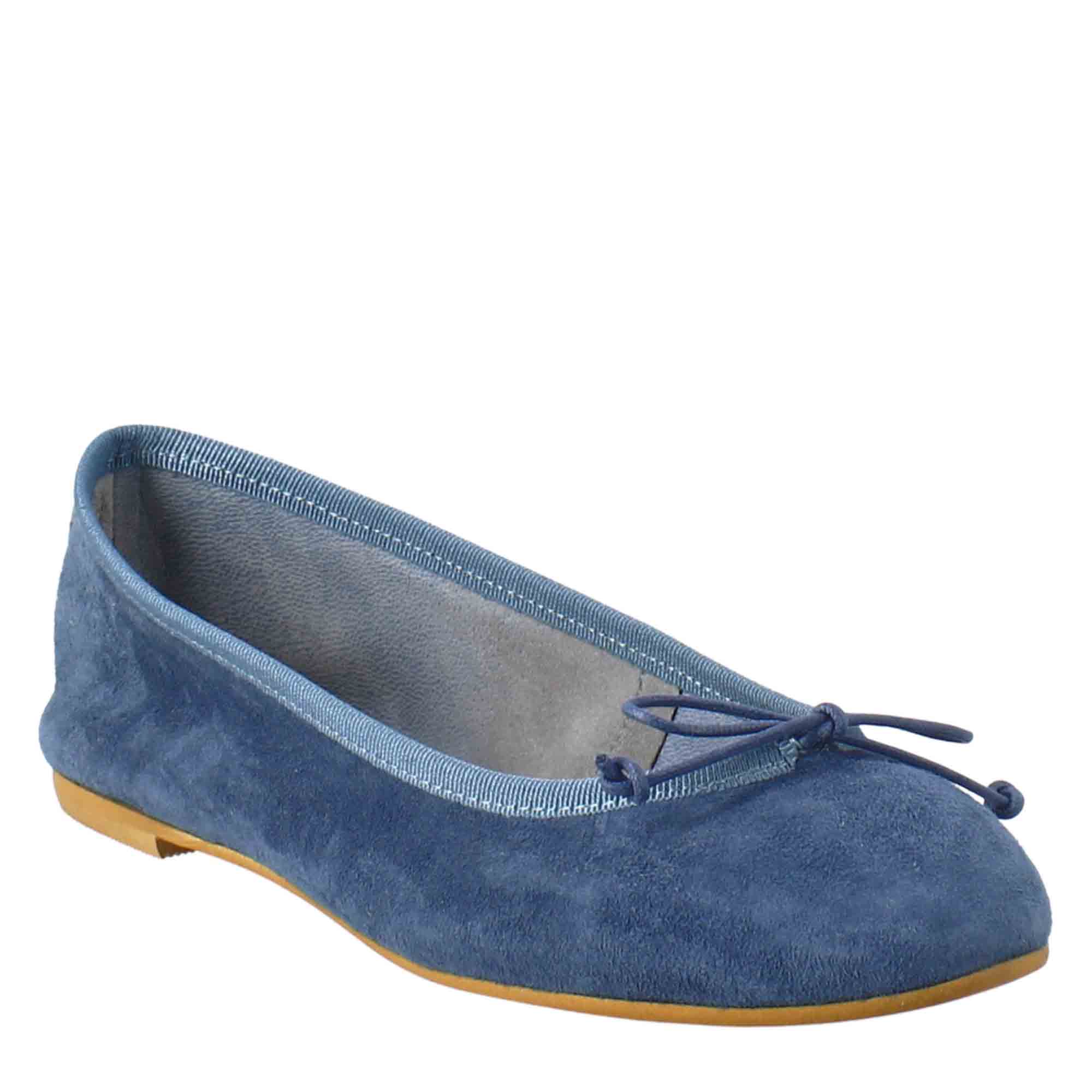 Light blue women's ballet flats in smooth leather, unlined