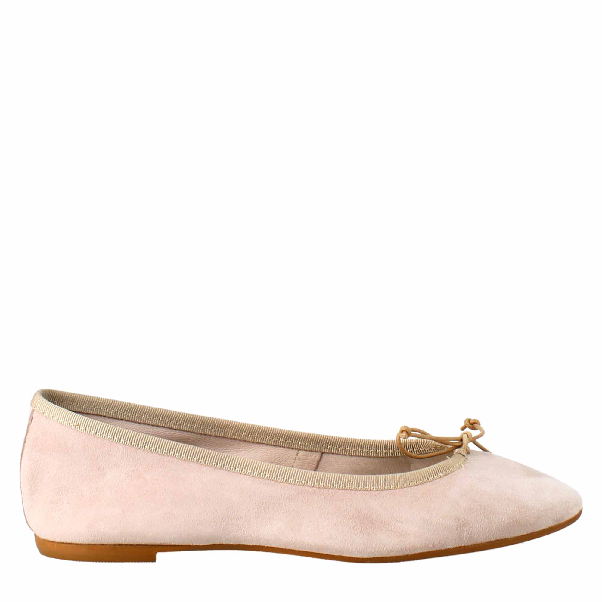 Light pink suede women's ballet flats without lining