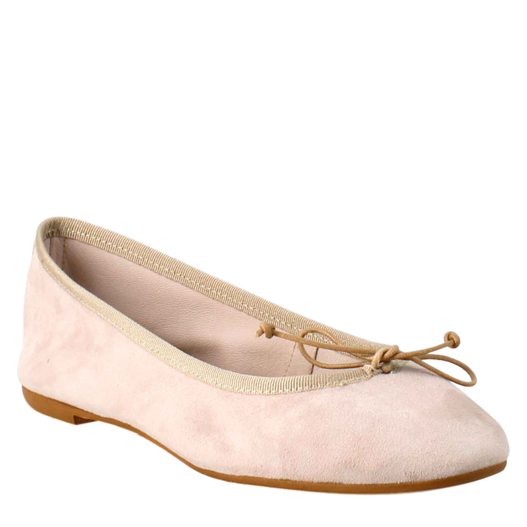 Light pink suede women's ballet flats without lining