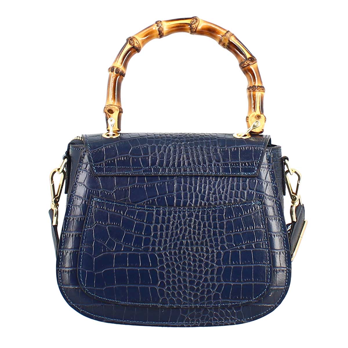 Sac à main pour femme fait main en cuir bleu avec bandoulière amovible