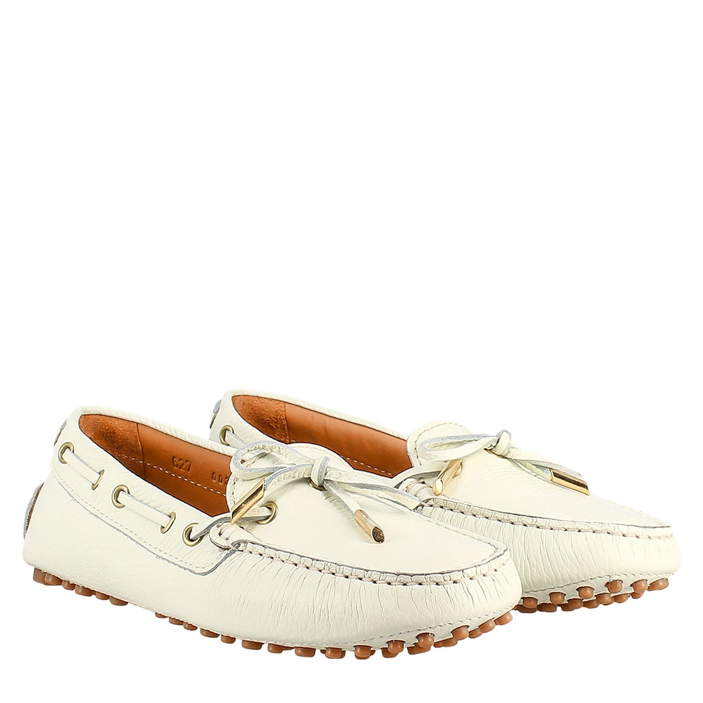 Women's moccasin with laces in white leather