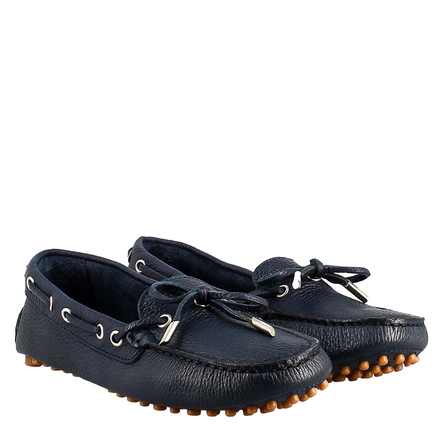 Women's moccasin with laces in blue leather