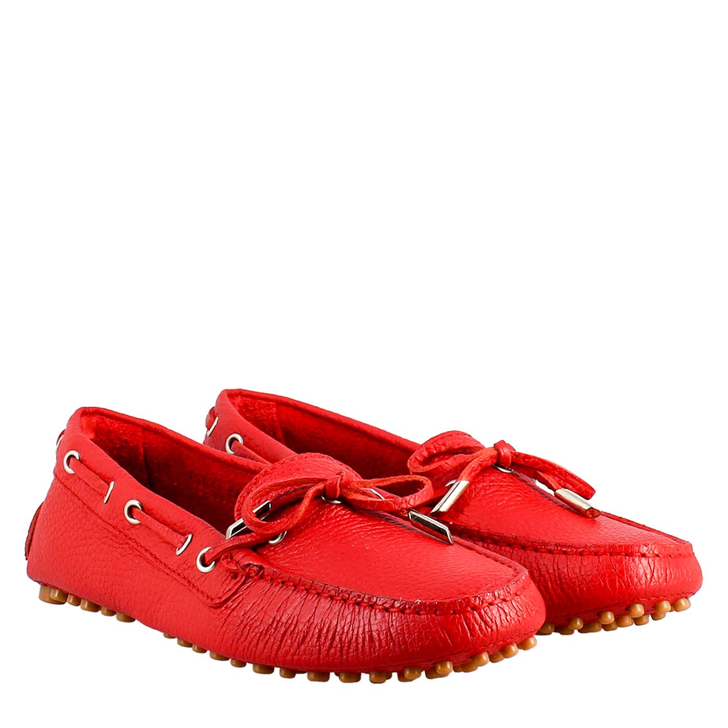 Mocassino da donna con lacci in pelle rosso