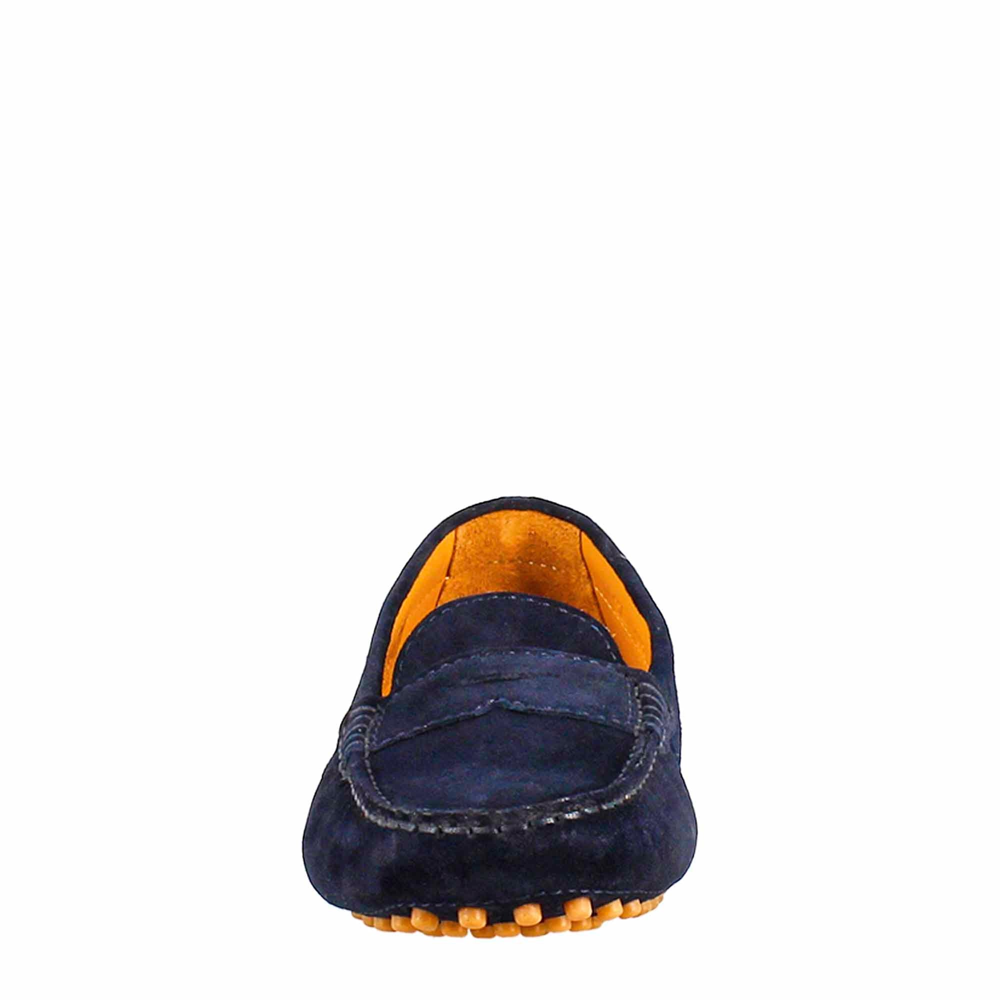 Tubular women's moccasin in blue leather