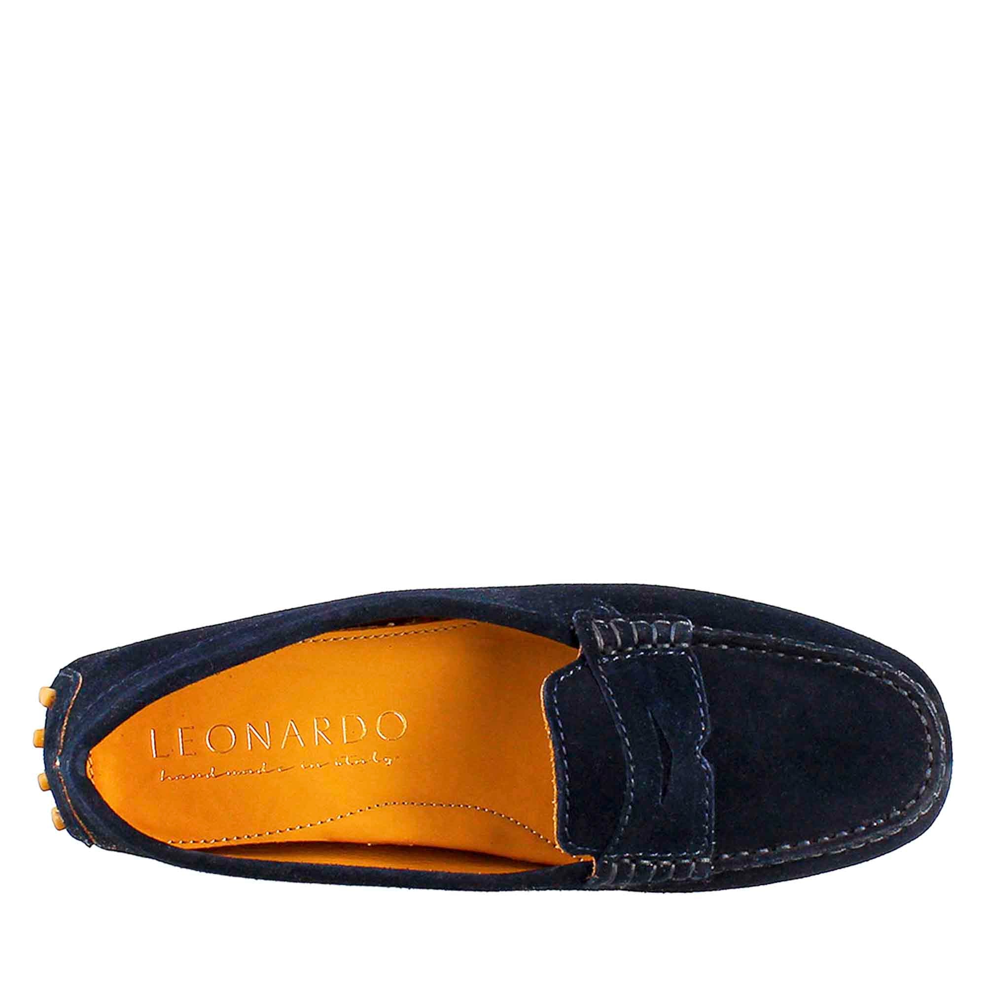 Tubular women's moccasin in blue leather