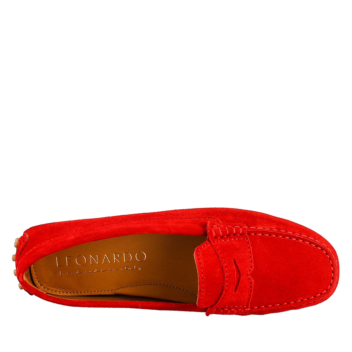 Tubular woman's moccasin in red suede