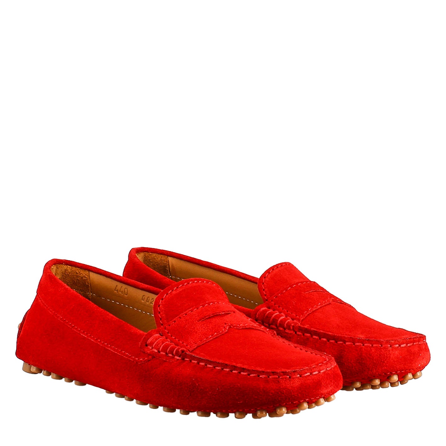 Tubular woman's moccasin in red suede