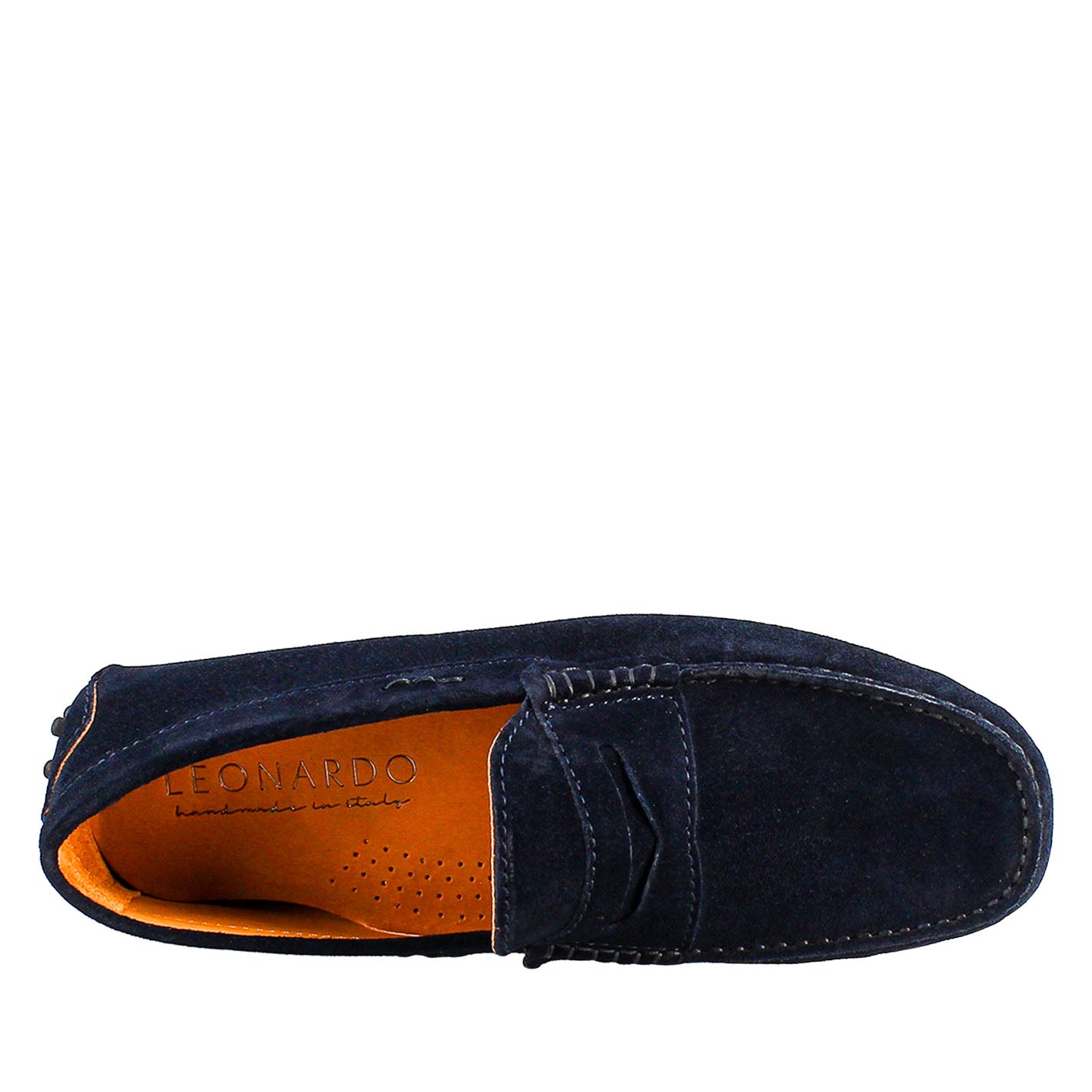 Mocassini artigianali carshoe da uomo in pelle di camoscio color blu.