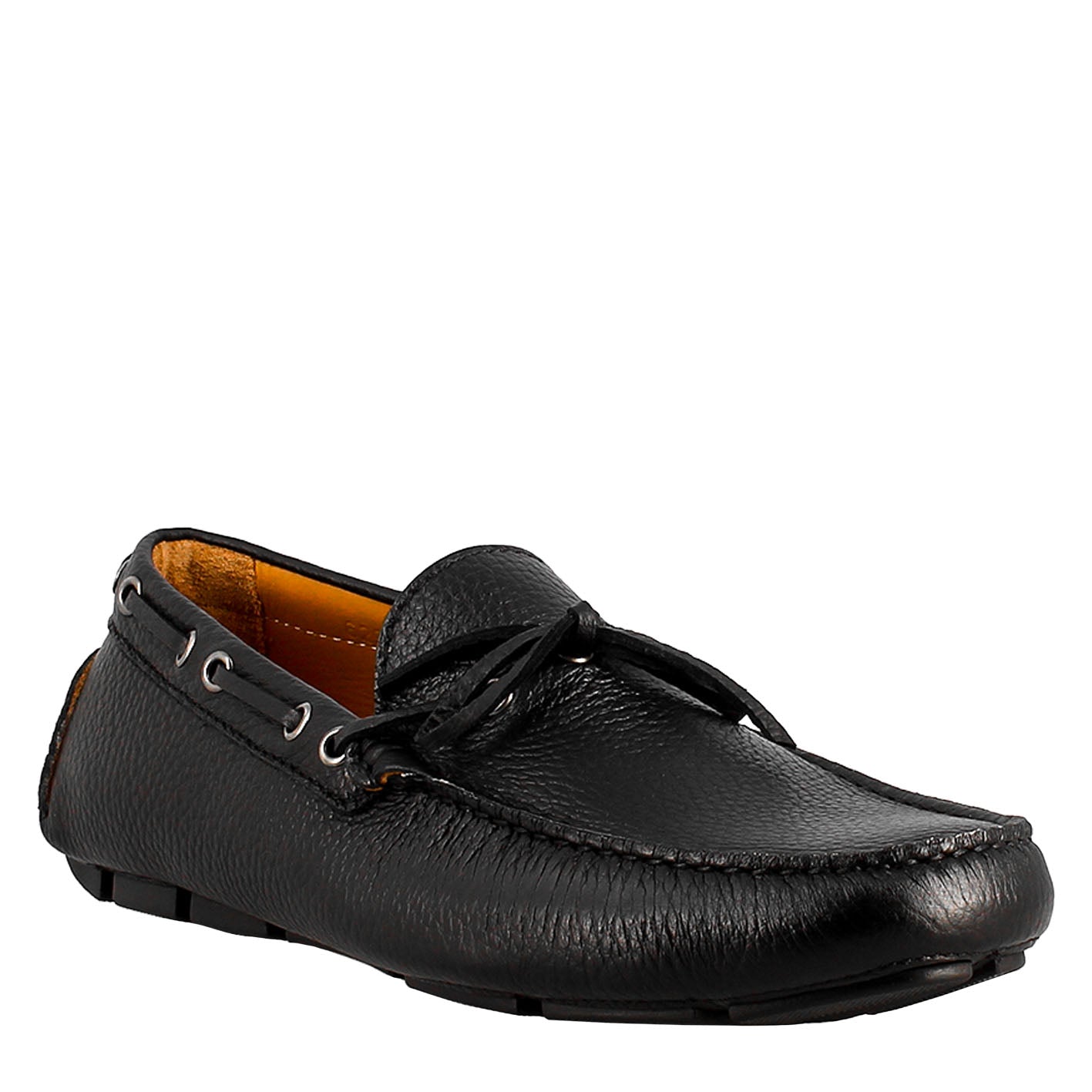 Tubular moccasin with laces for men in black leather 