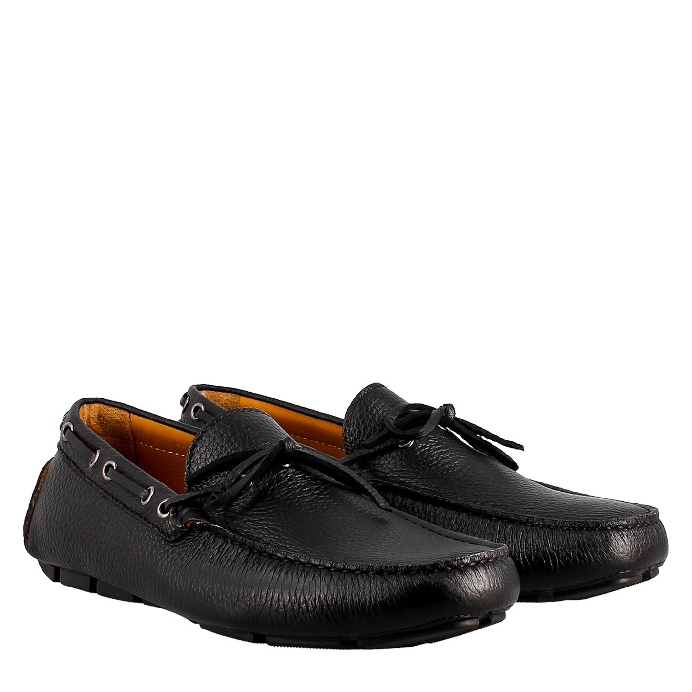 Tubular moccasin with laces for men in black leather 