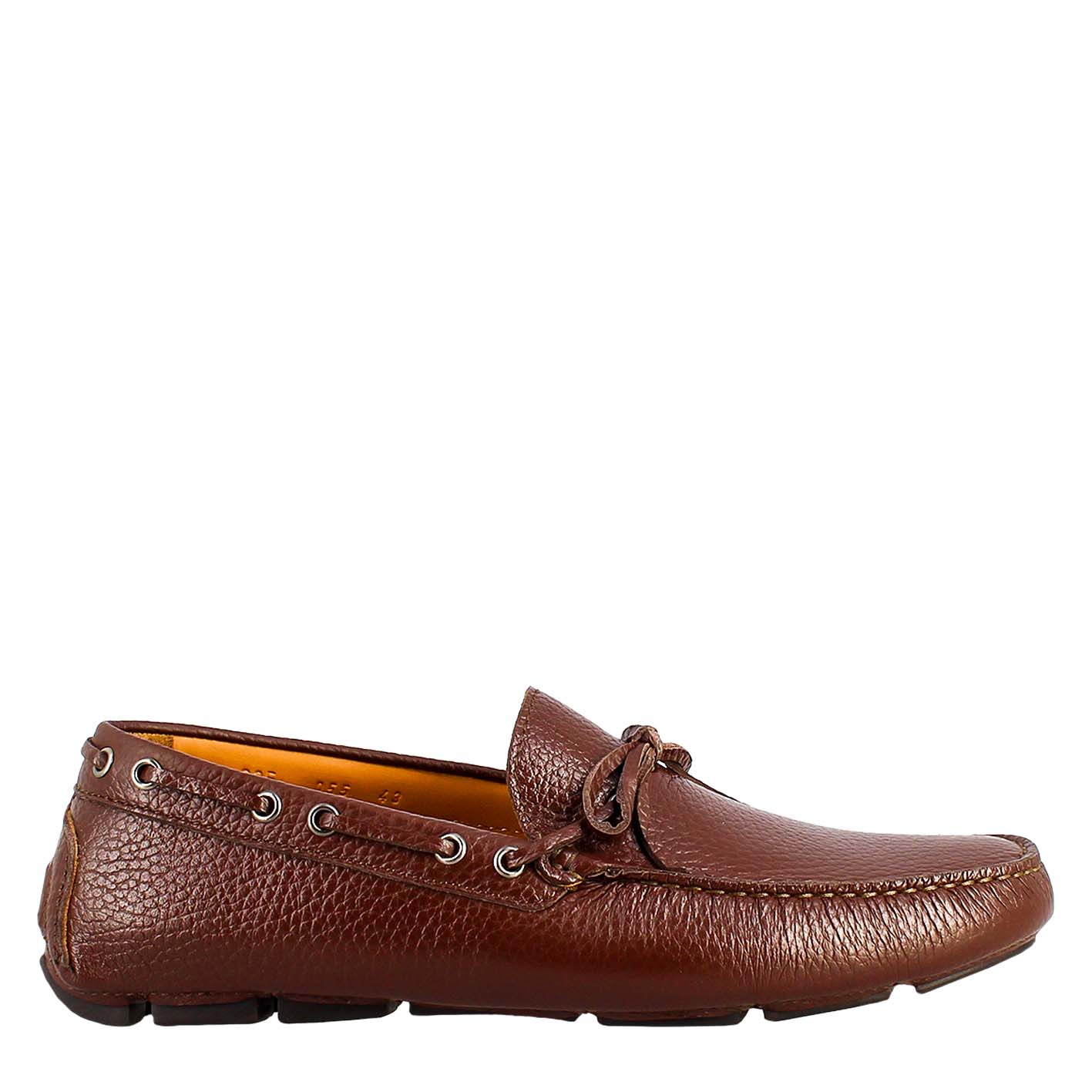 Handmade men's carshoe loafers in brown calf <tc>LEATHER</tc>.