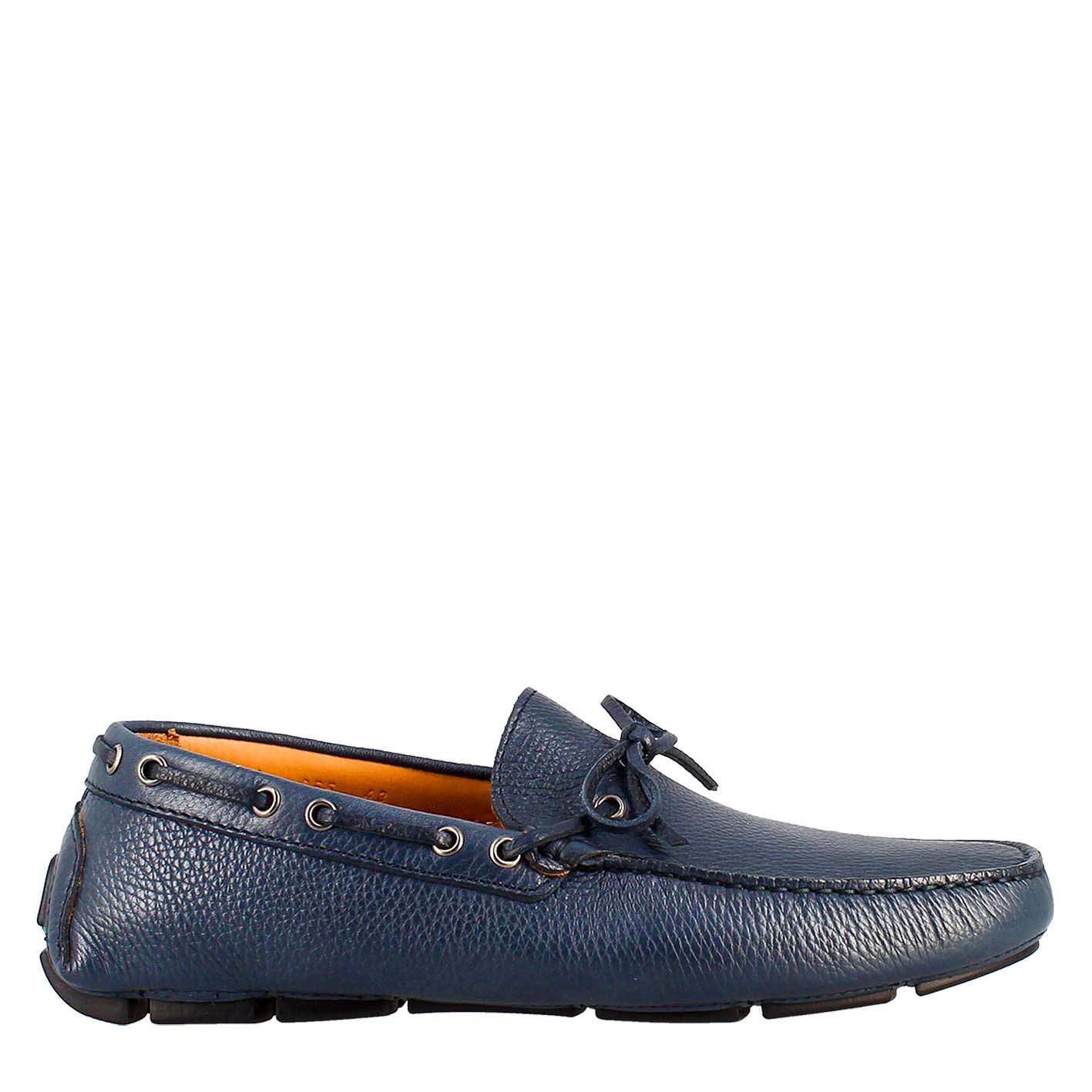 Tubular moccasin with laces for men in blue leather