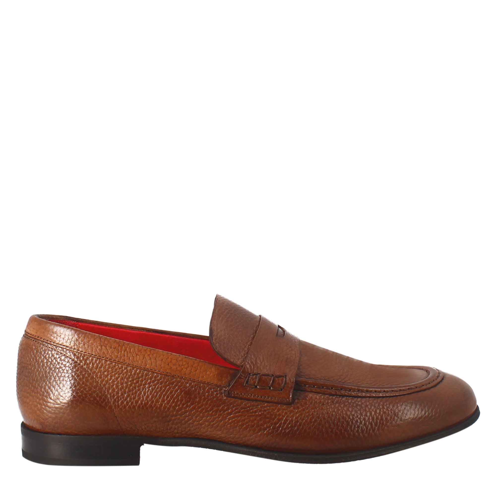 Elegant men's brandy brown moccasin in leather 