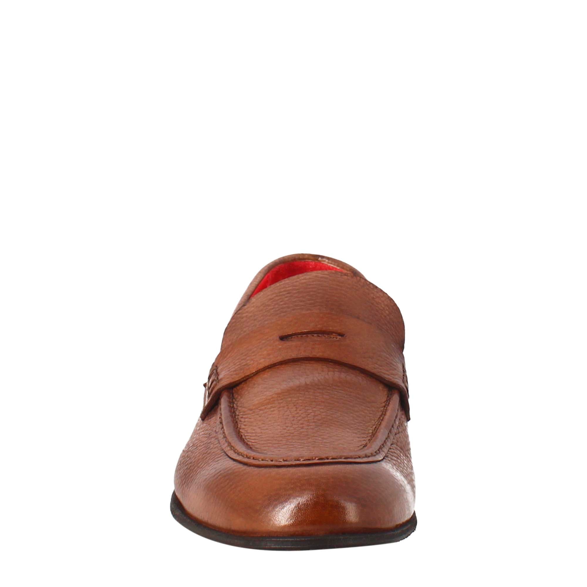 Elegant men's brandy brown moccasin in leather 