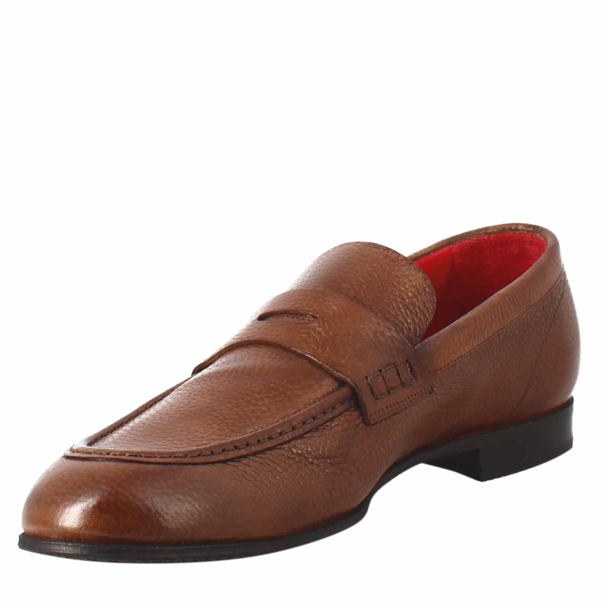 Elegant men's brandy brown moccasin in leather 