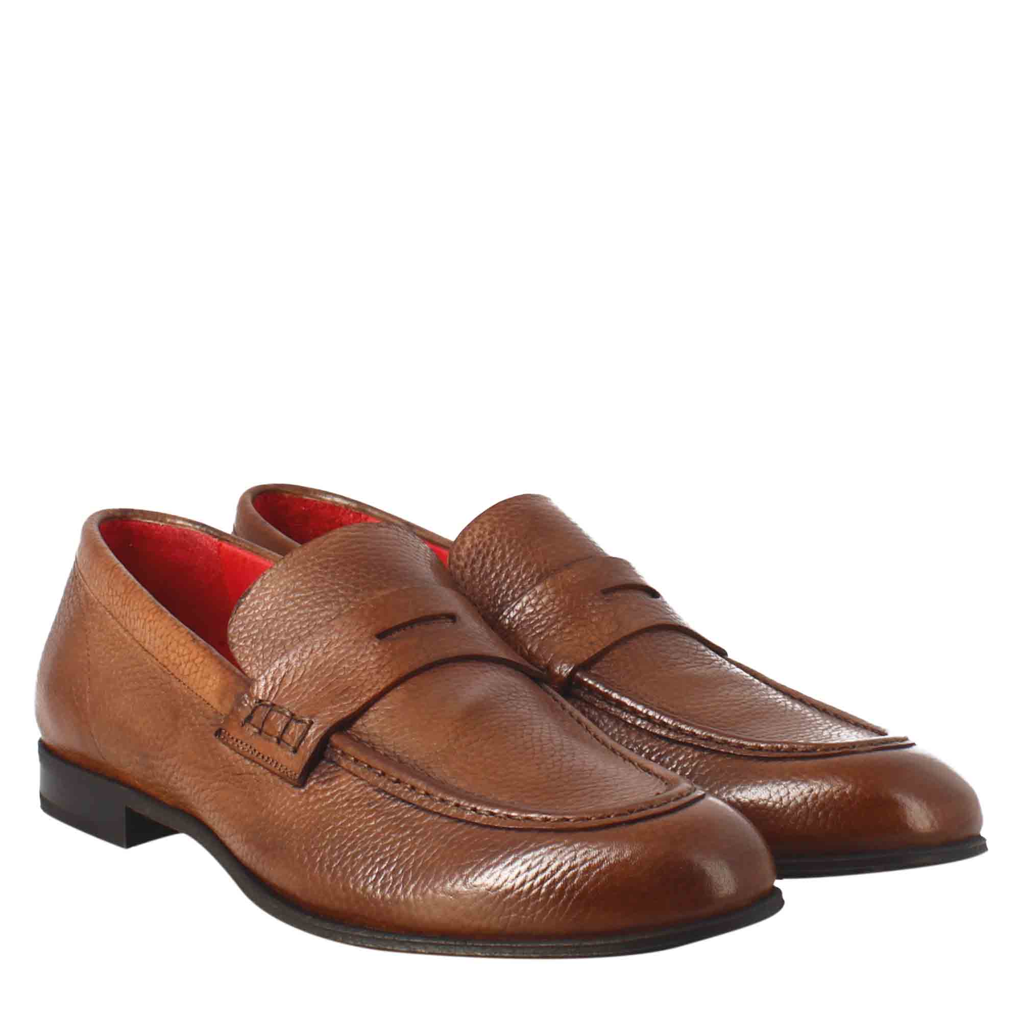 Elegant men's brandy brown moccasin in leather 