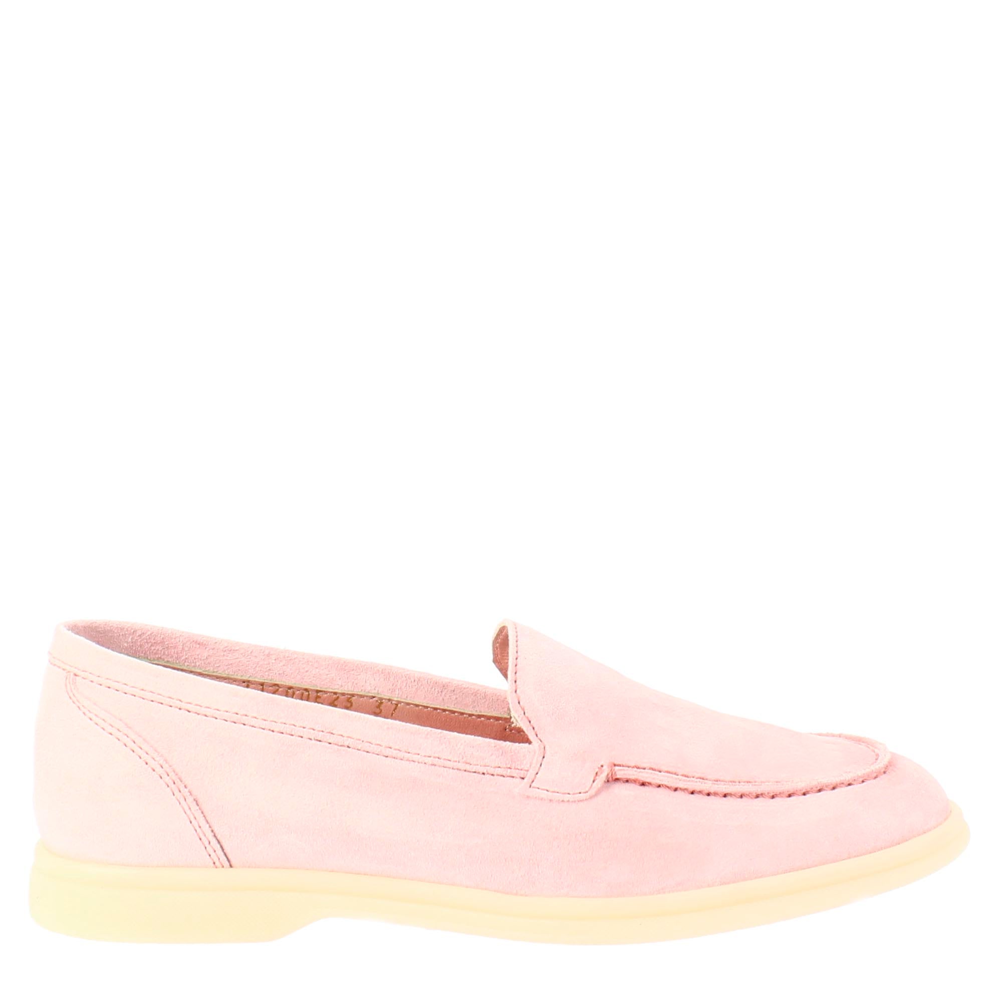 Women's flexible moccasin in pink suede leather