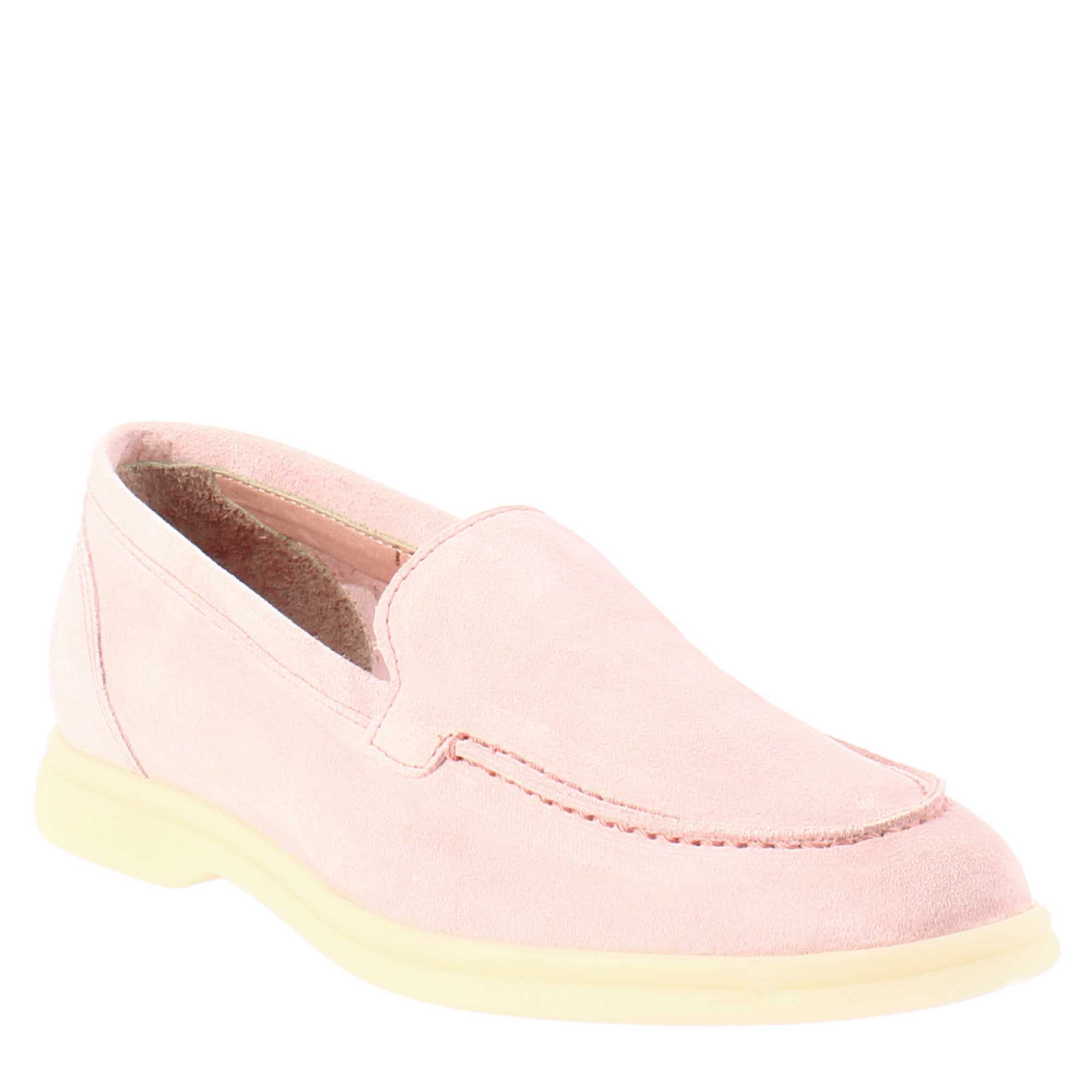 Women's flexible moccasin in pink suede leather