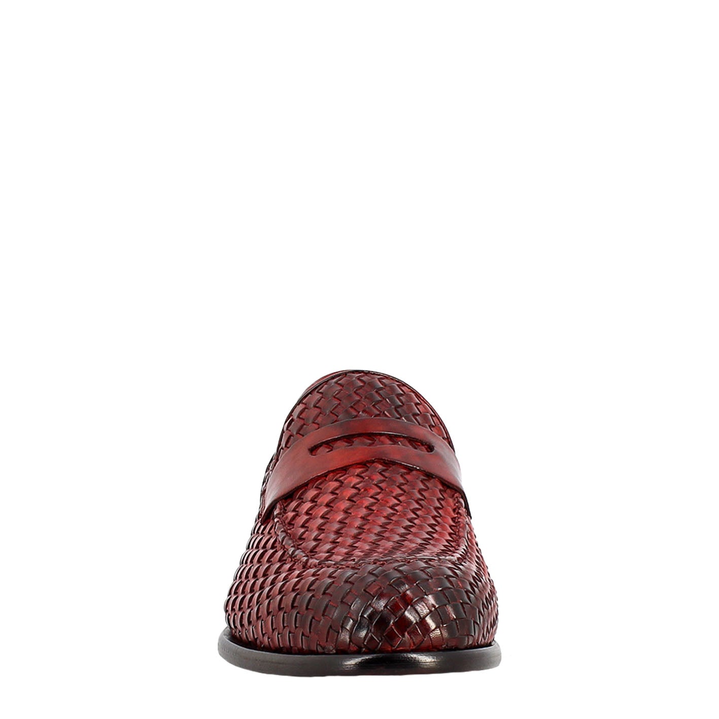 Elegant red moccasin for men in woven full grain leather