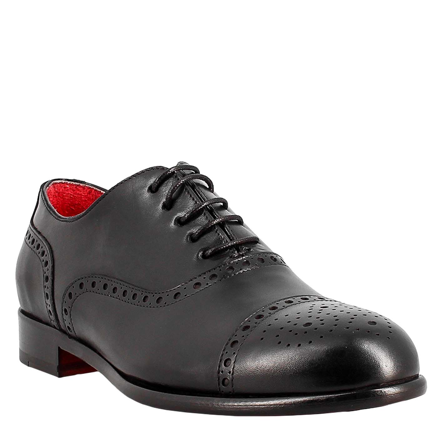 Oxford semi brogue nero elegante da uomo in pelle