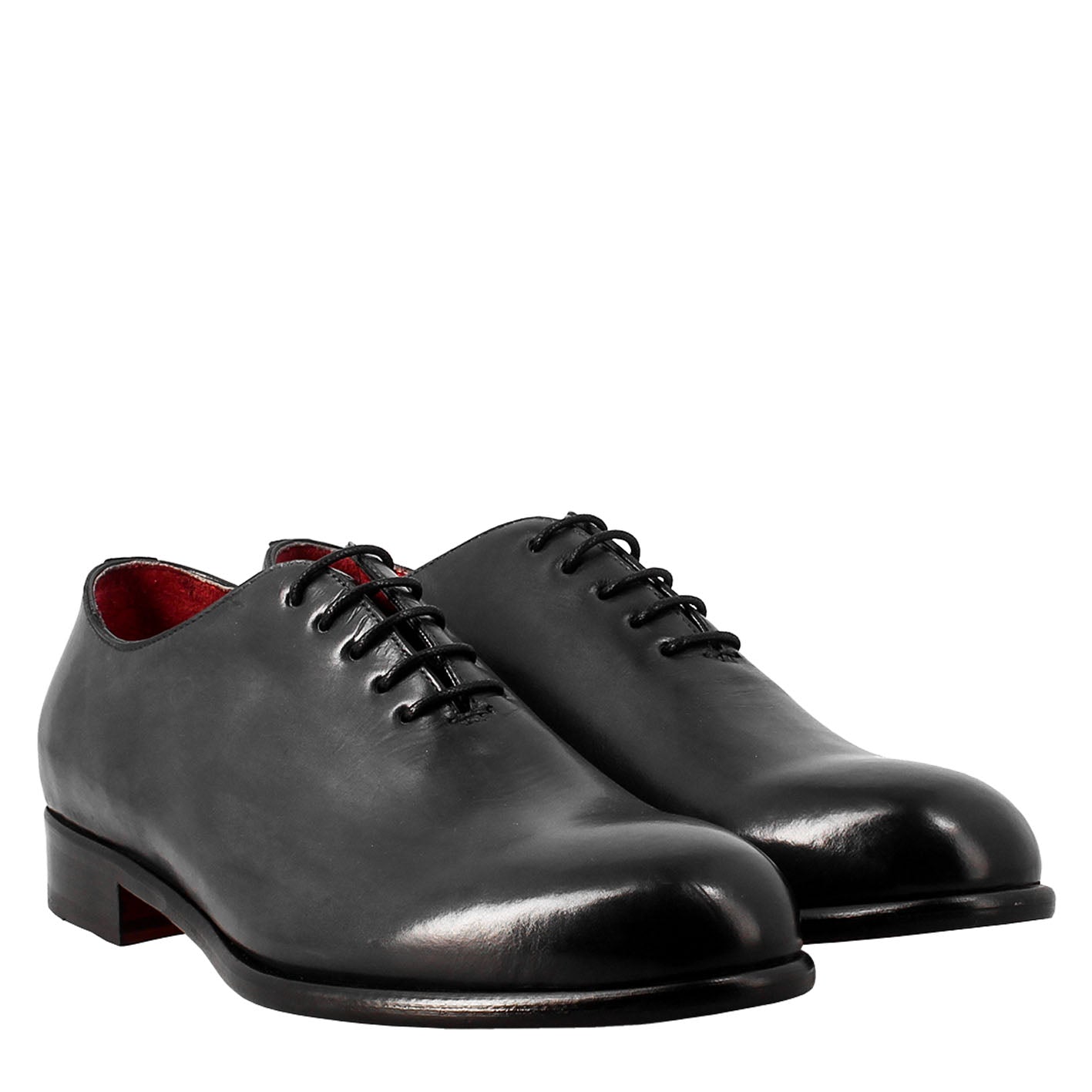 Men's elegant blue wholecut oxford in leather and red lining 