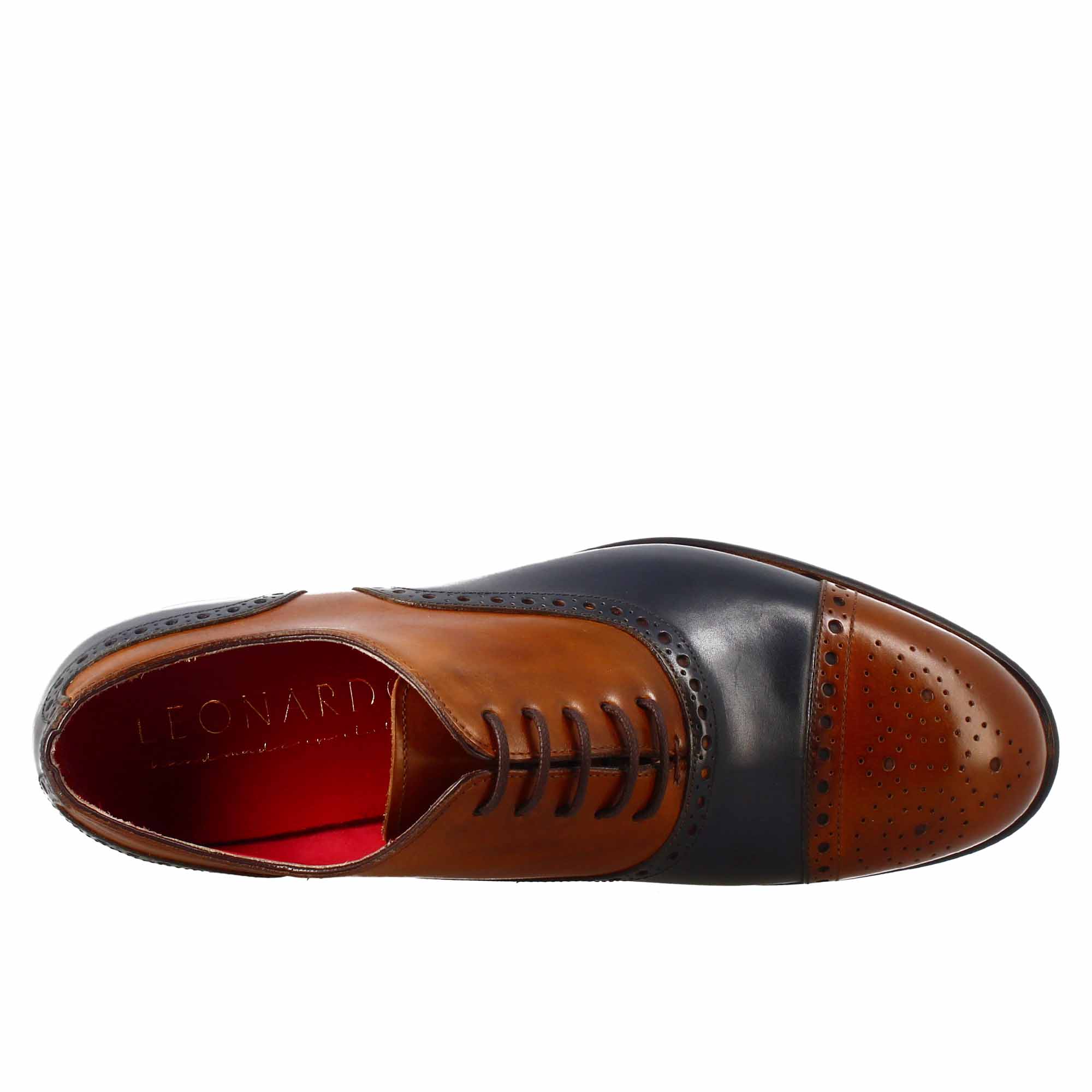 Richelieu semi brogue marron et bleu pour homme élégant en cuir