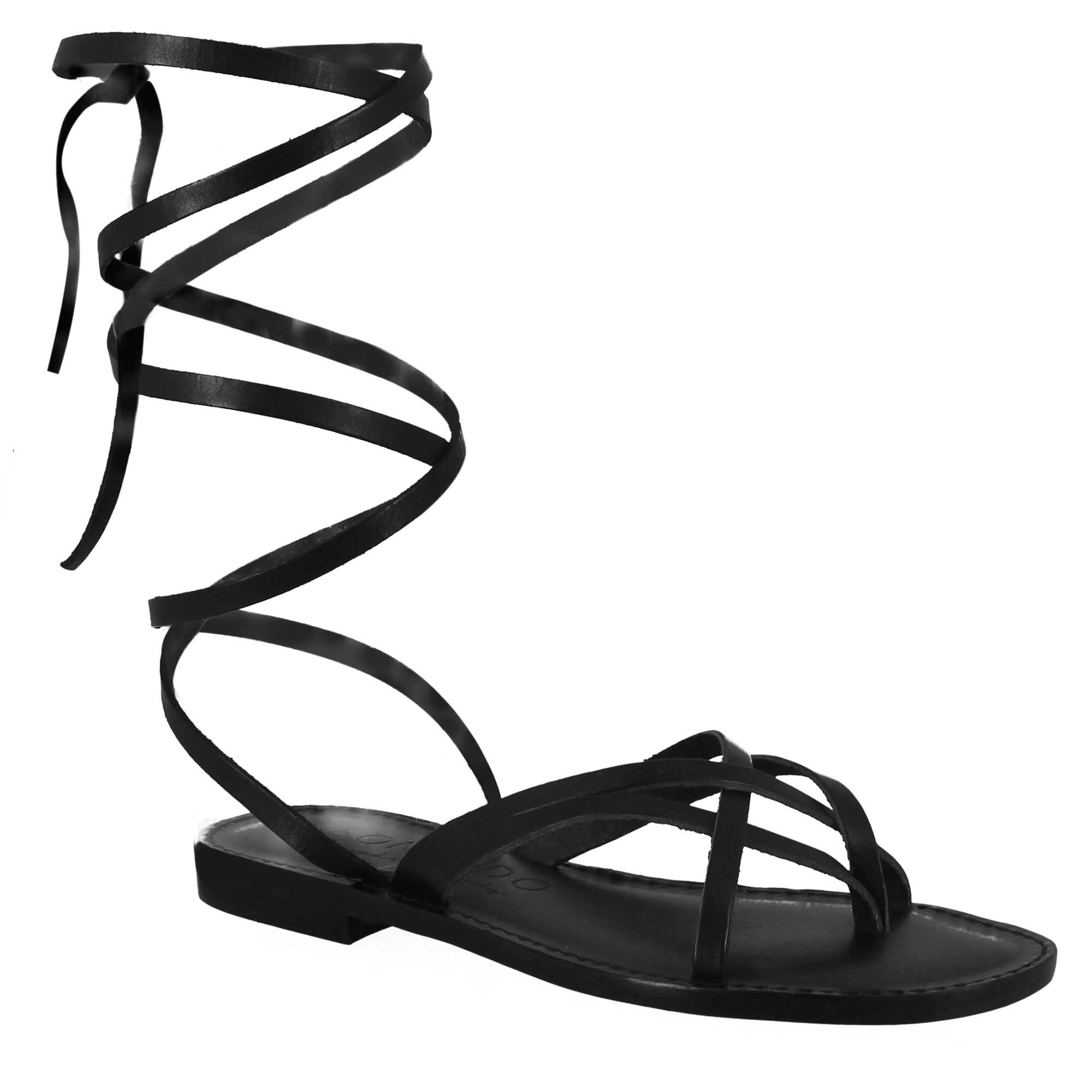 Eclipse Damen Sandalen im antiken römischen Stil aus schwarzem Leder