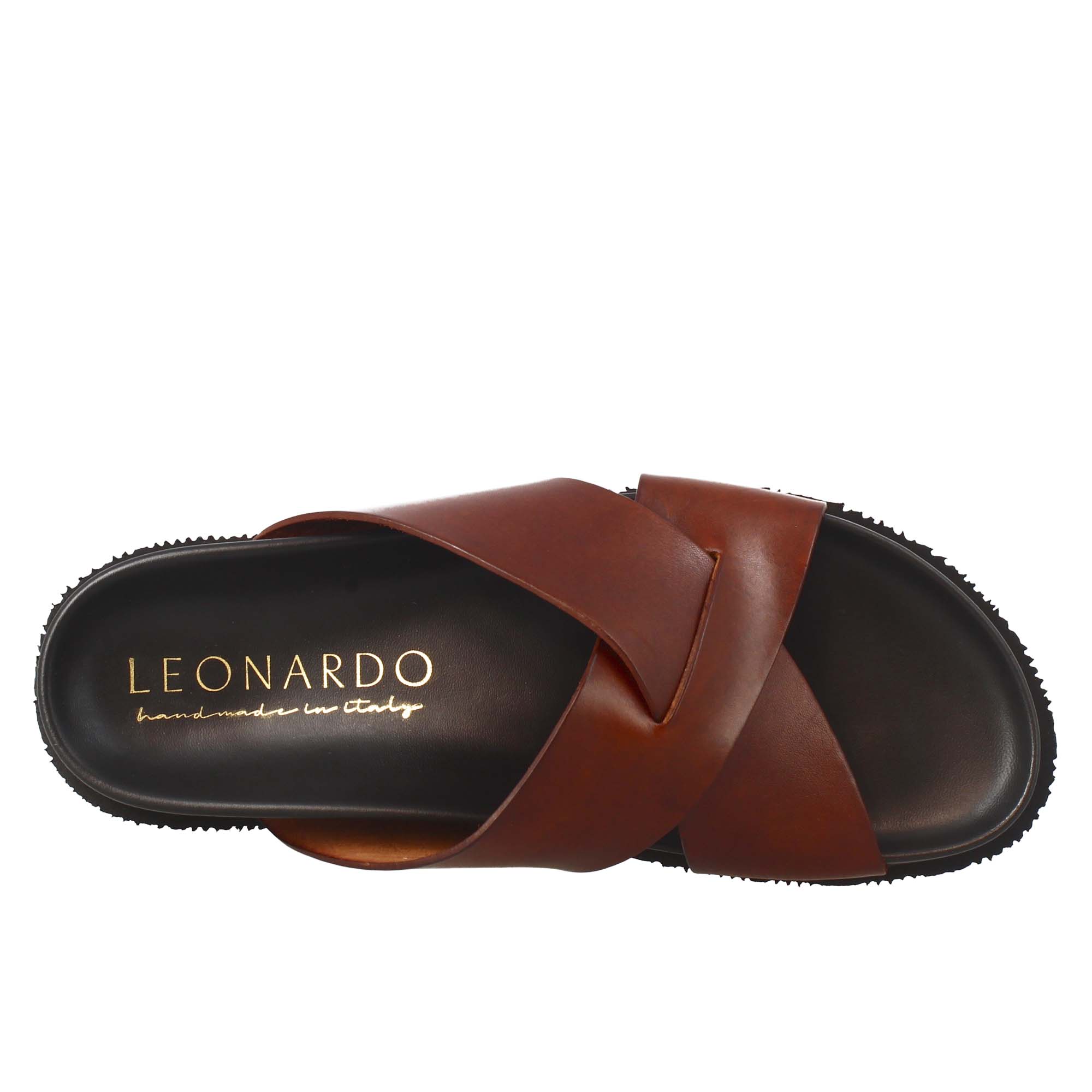 Open back brown leather men's sandals