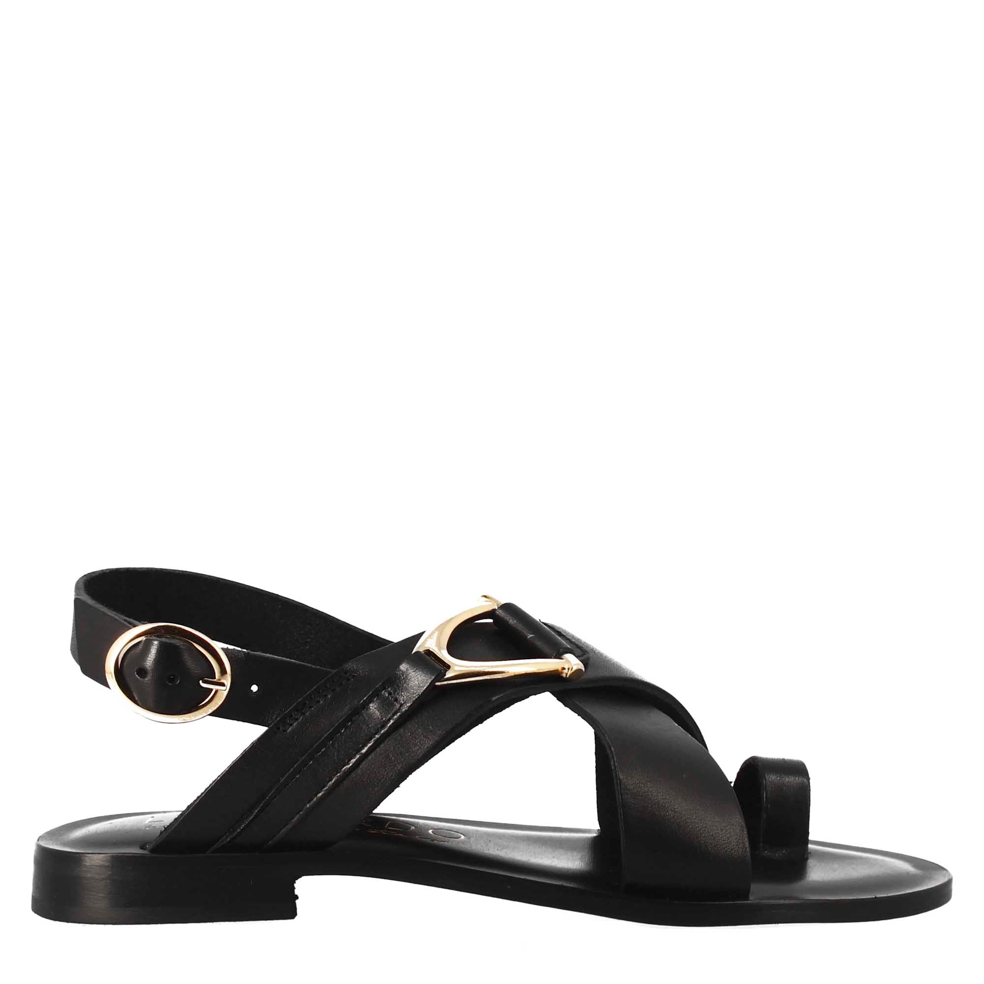 Sandales tongs pour femmes en cuir noir