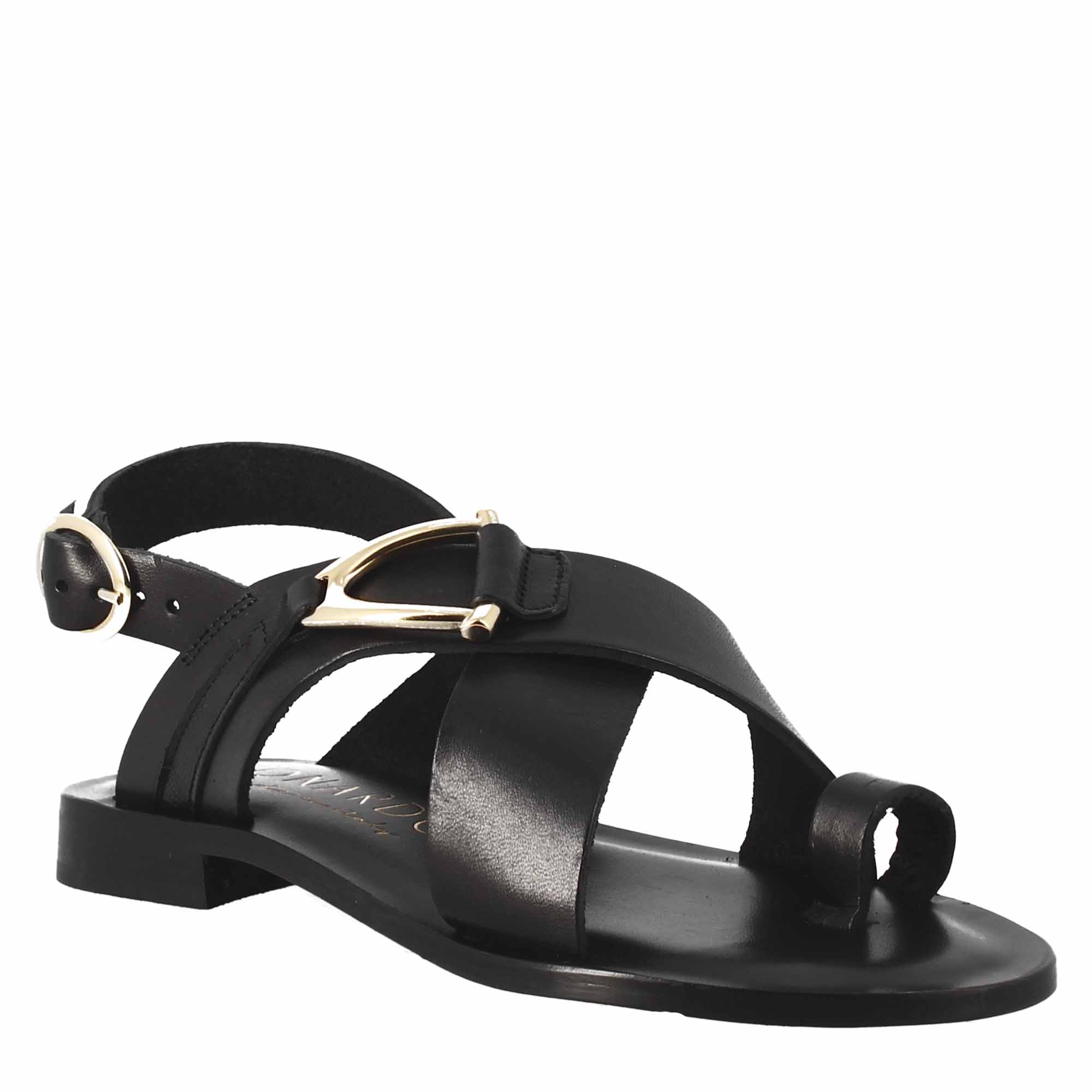 Sandales tongs pour femmes en cuir noir