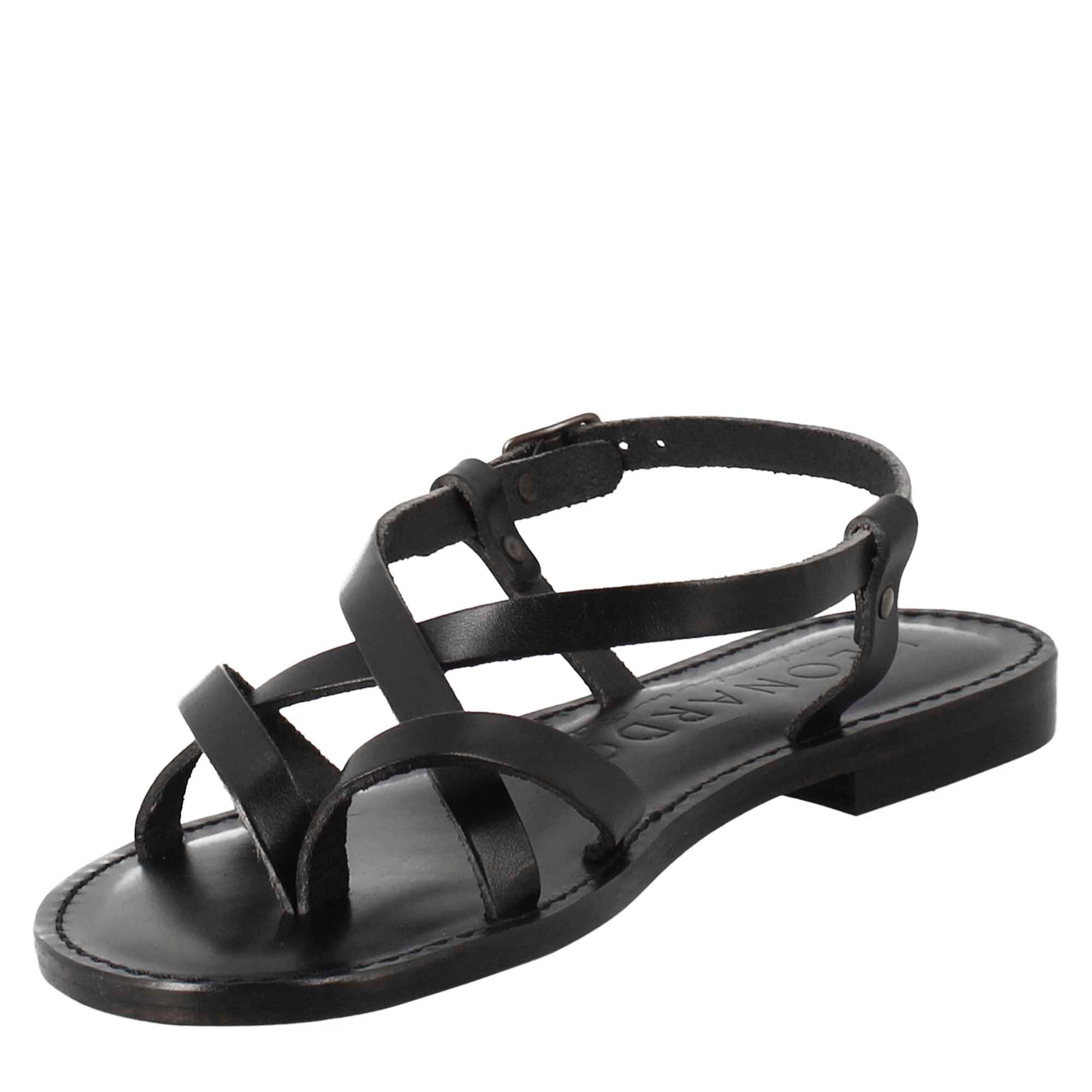 Solace Damen-Sandalen im antiken römischen Stil aus schwarzem Leder