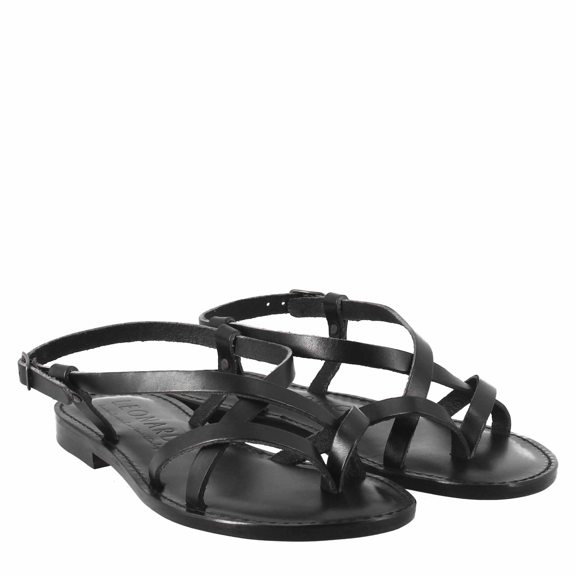 Solace Damen-Sandalen im antiken römischen Stil aus schwarzem Leder