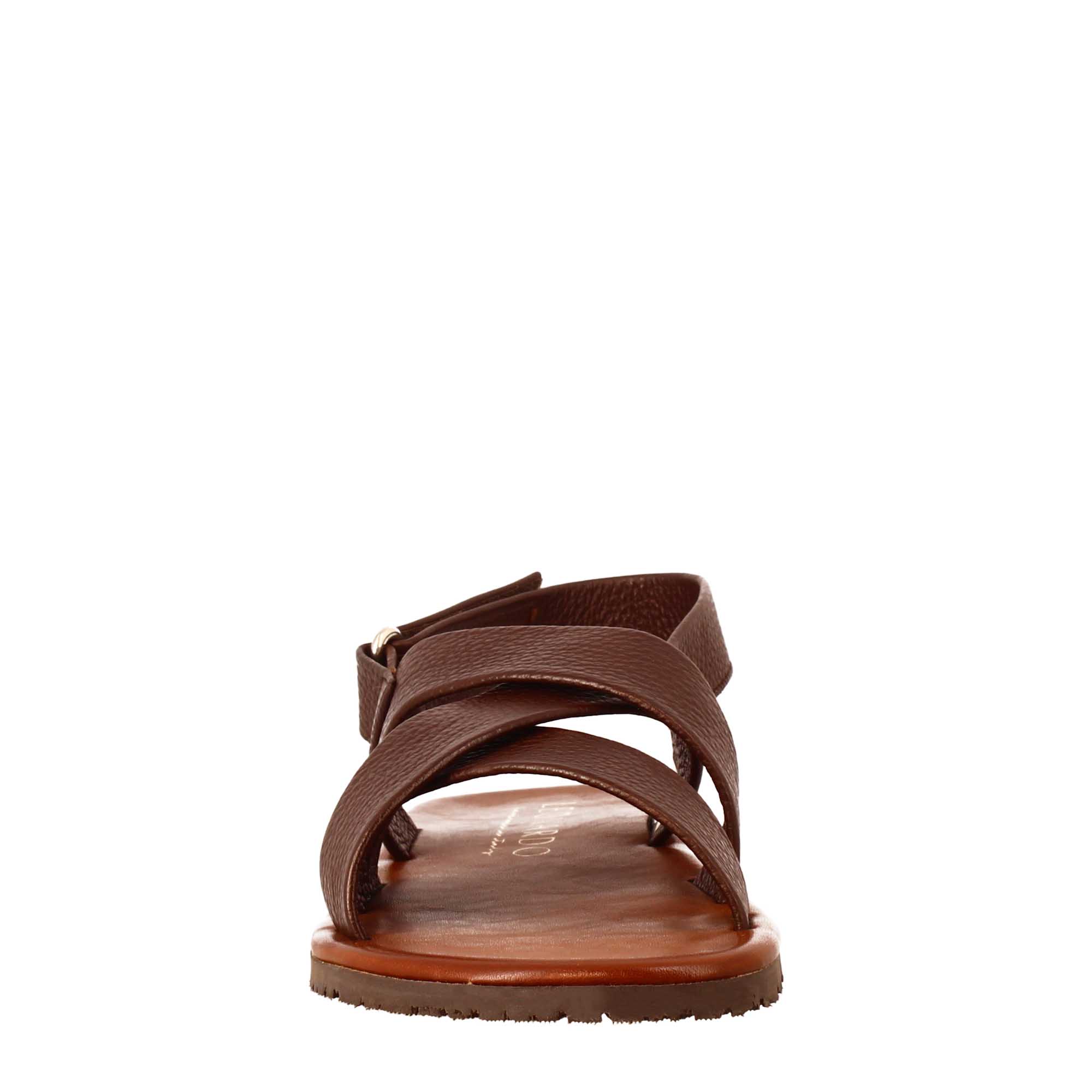 Handmade men's sandals in brown leather with velcro closure