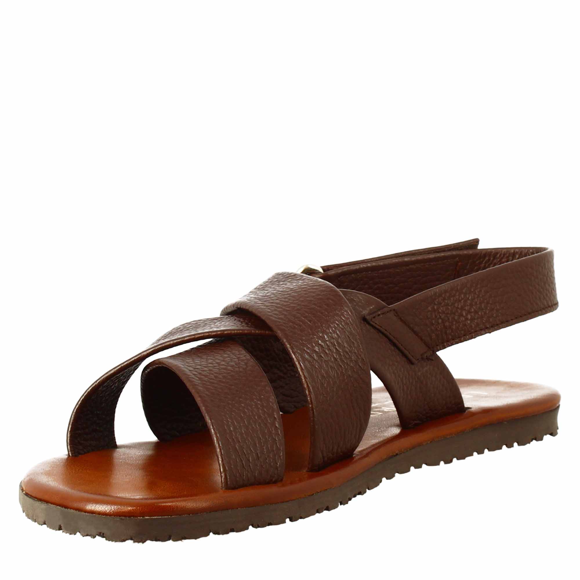 Handmade men's sandals in brown leather with velcro closure