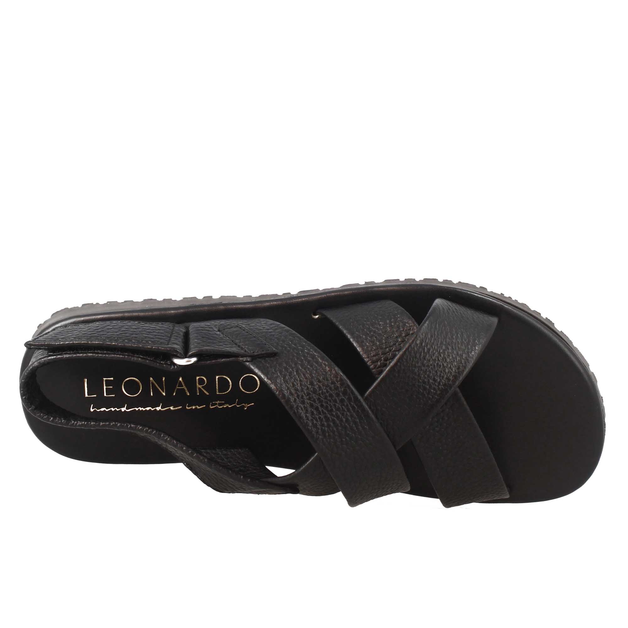 Handmade men's sandals in black leather with velcro closure