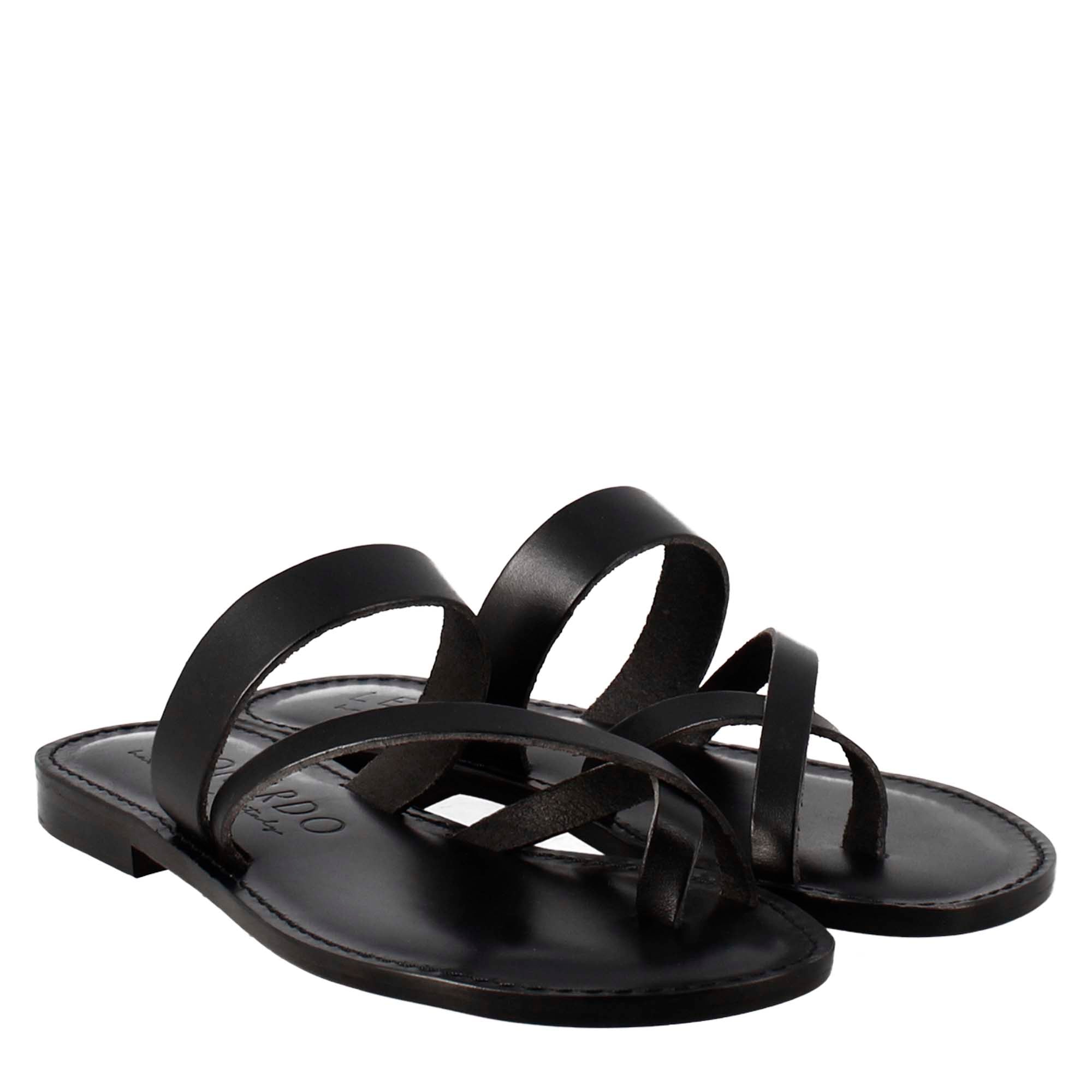 Ancient Roman style Nebula women's sandals in black leather 