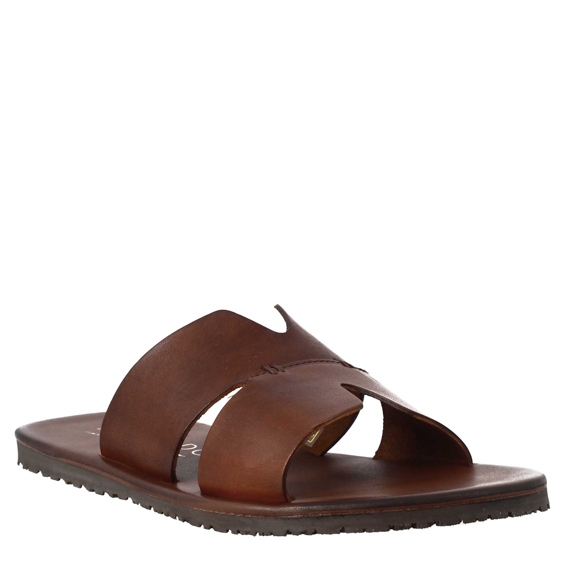 Men's H-shaped sandals in brown leather