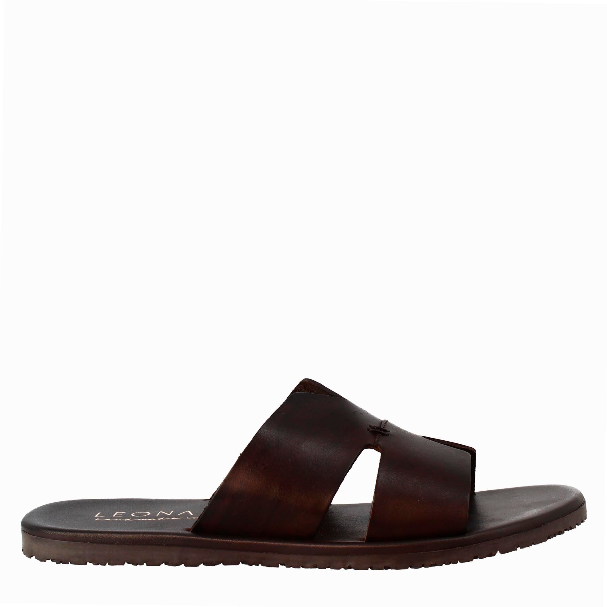 Men's H-shaped sandals in dark brown leather