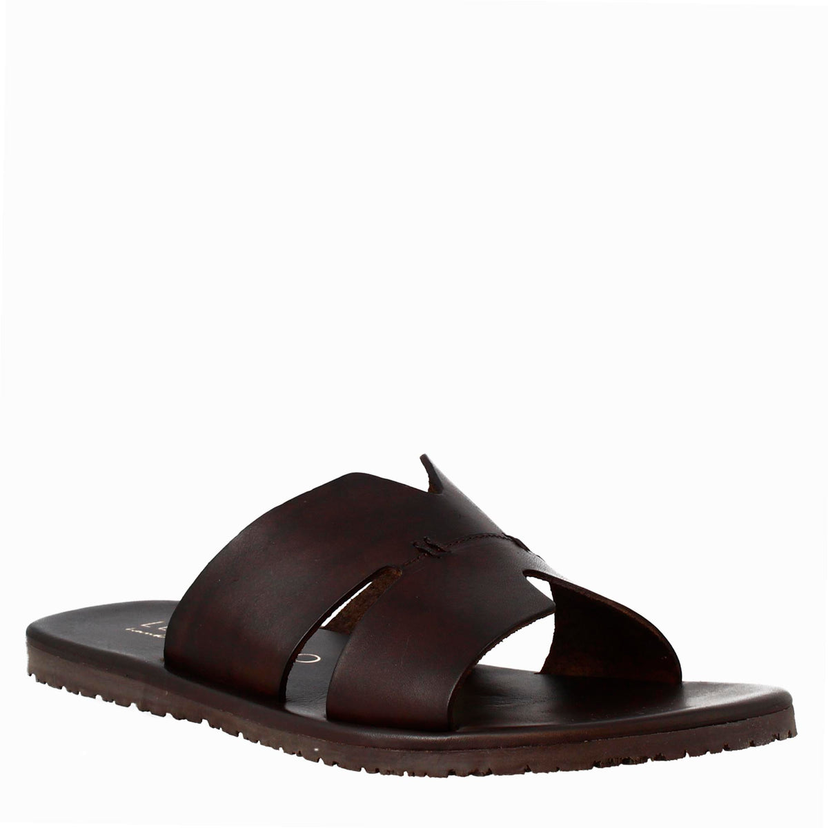 ITEM:Brown leather slides - V's apparel-palms/slippers